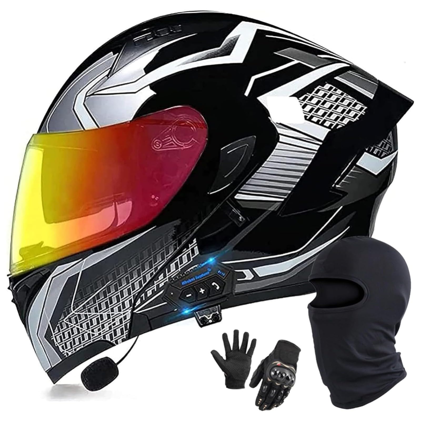 BYFHHHH Bluetooth-Motorradhelm, DOT/ECE-Zugelassener Motorrad-Klapphelm Modularer Motorradhelm Mit Doppelvisier Klapphelm Für Männer Und Frauen F,XXL=61~62CM von BYFHHHH