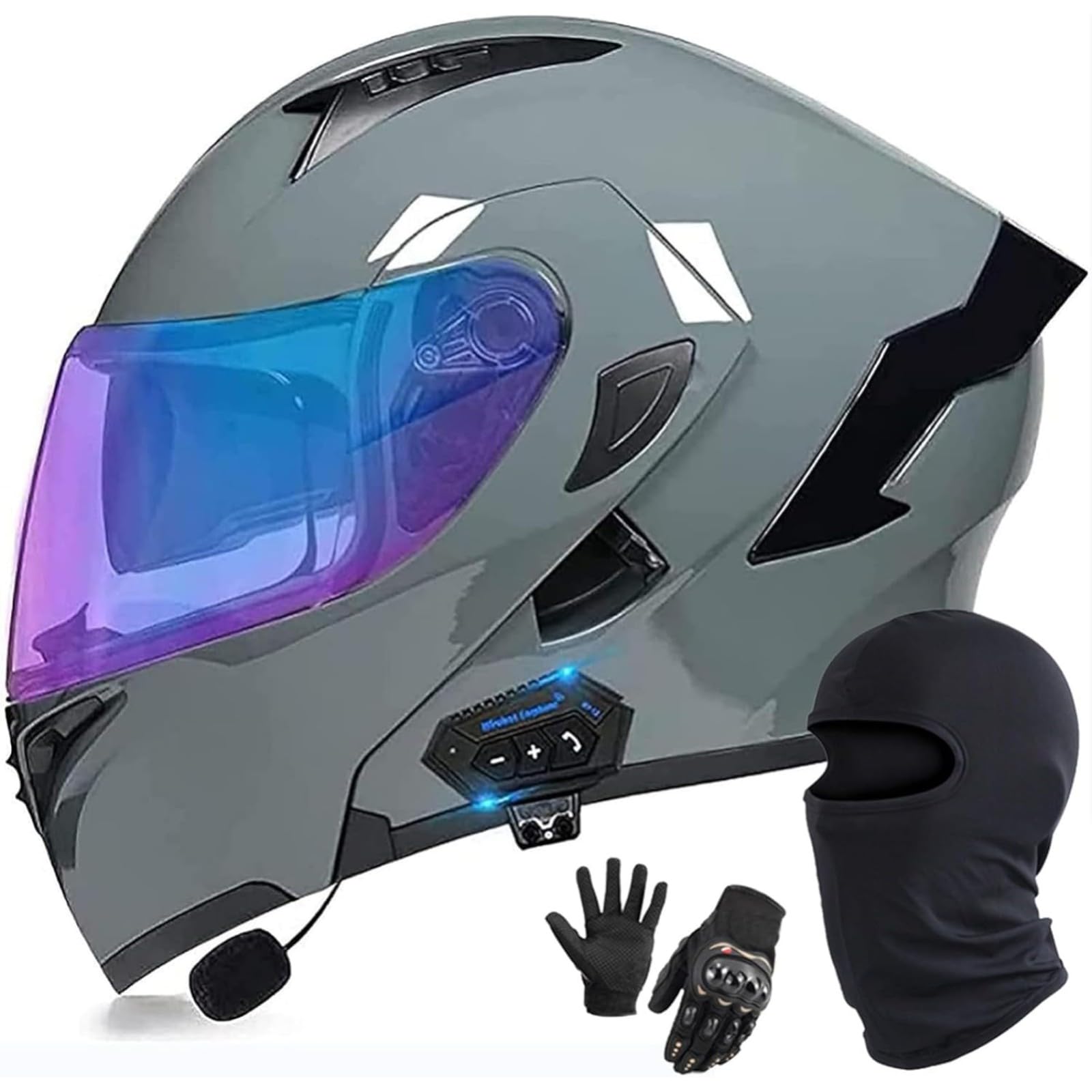 BYFHHHH Bluetooth-Motorradhelm, DOT/ECE-Zugelassener Motorrad-Klapphelm Modularer Motorradhelm Mit Doppelvisier Klapphelm Für Männer Und Frauen G,M=55~56CM von BYFHHHH