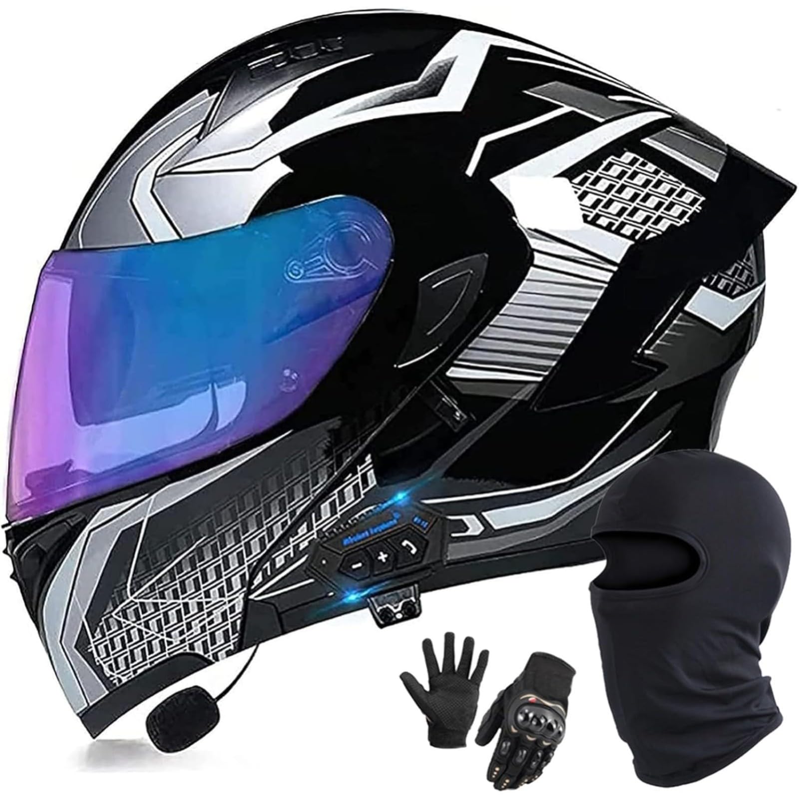 BYFHHHH Bluetooth-Motorradhelm, DOT/ECE-Zugelassener Motorrad-Klapphelm Modularer Motorradhelm Mit Doppelvisier Klapphelm Für Männer Und Frauen H,M=55~56CM von BYFHHHH