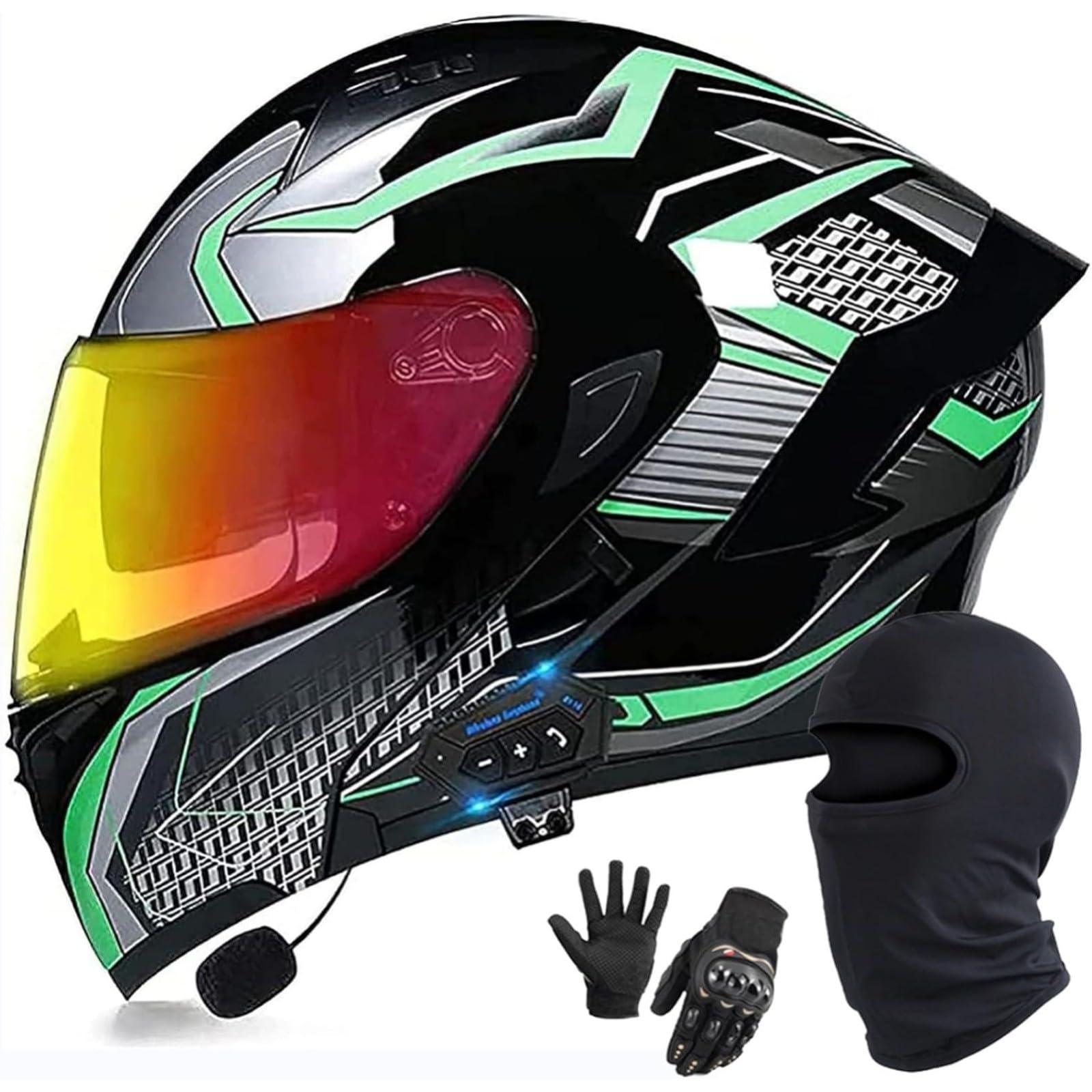 BYFHHHH Bluetooth-Motorradhelm, DOT/ECE-Zugelassener Motorrad-Klapphelm Modularer Motorradhelm Mit Doppelvisier Klapphelm Für Männer Und Frauen J,L=57~58CM von BYFHHHH