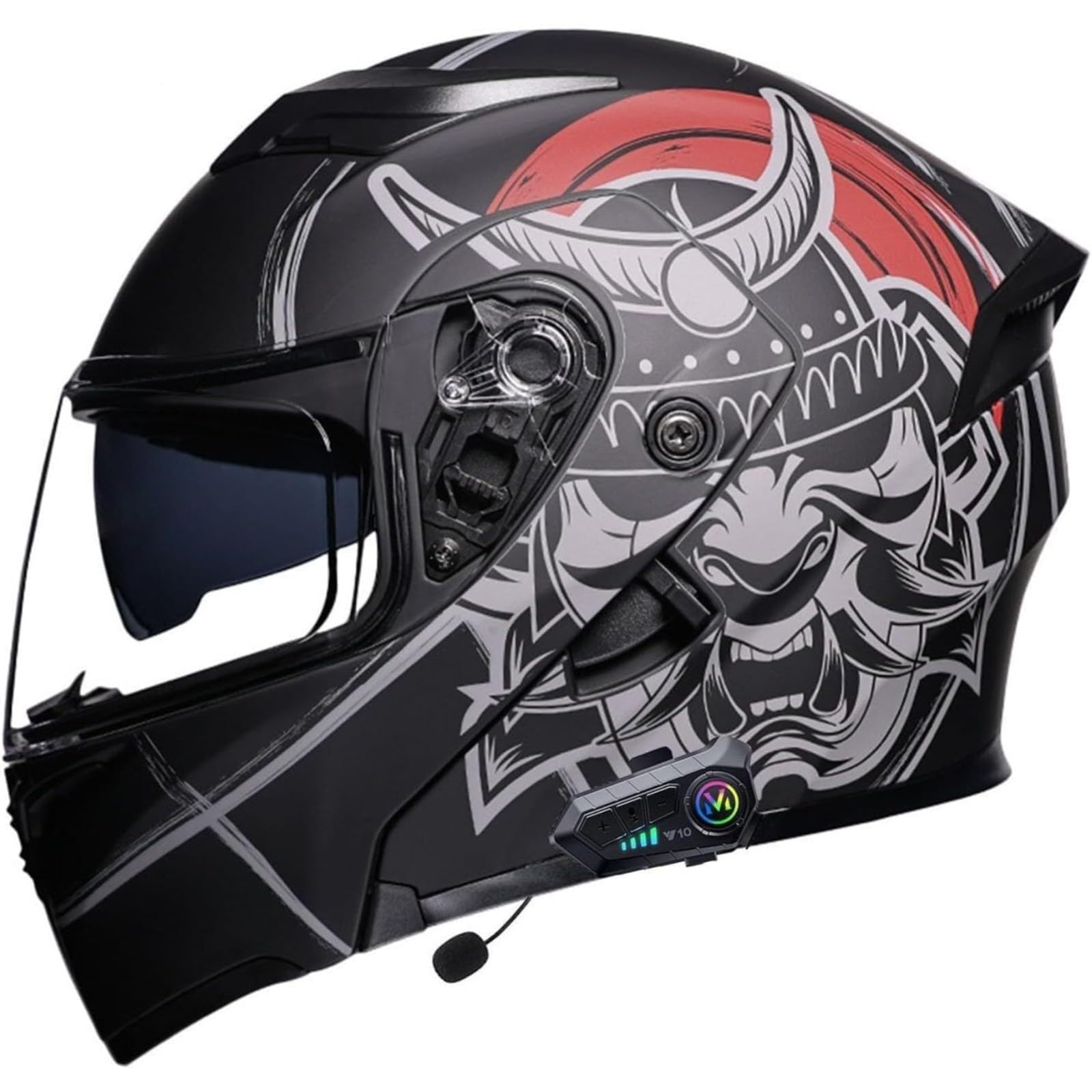 BYFHHHH Bluetooth-Motorradhelm, ECE-Geprüfter Integrierter Klapphelm Mit Doppelvisier, Modularer Motorradhelm Mit Headset Mit Zwei Lautsprechern Und Automatischer Anrufannahme I,M=57~58CM von BYFHHHH