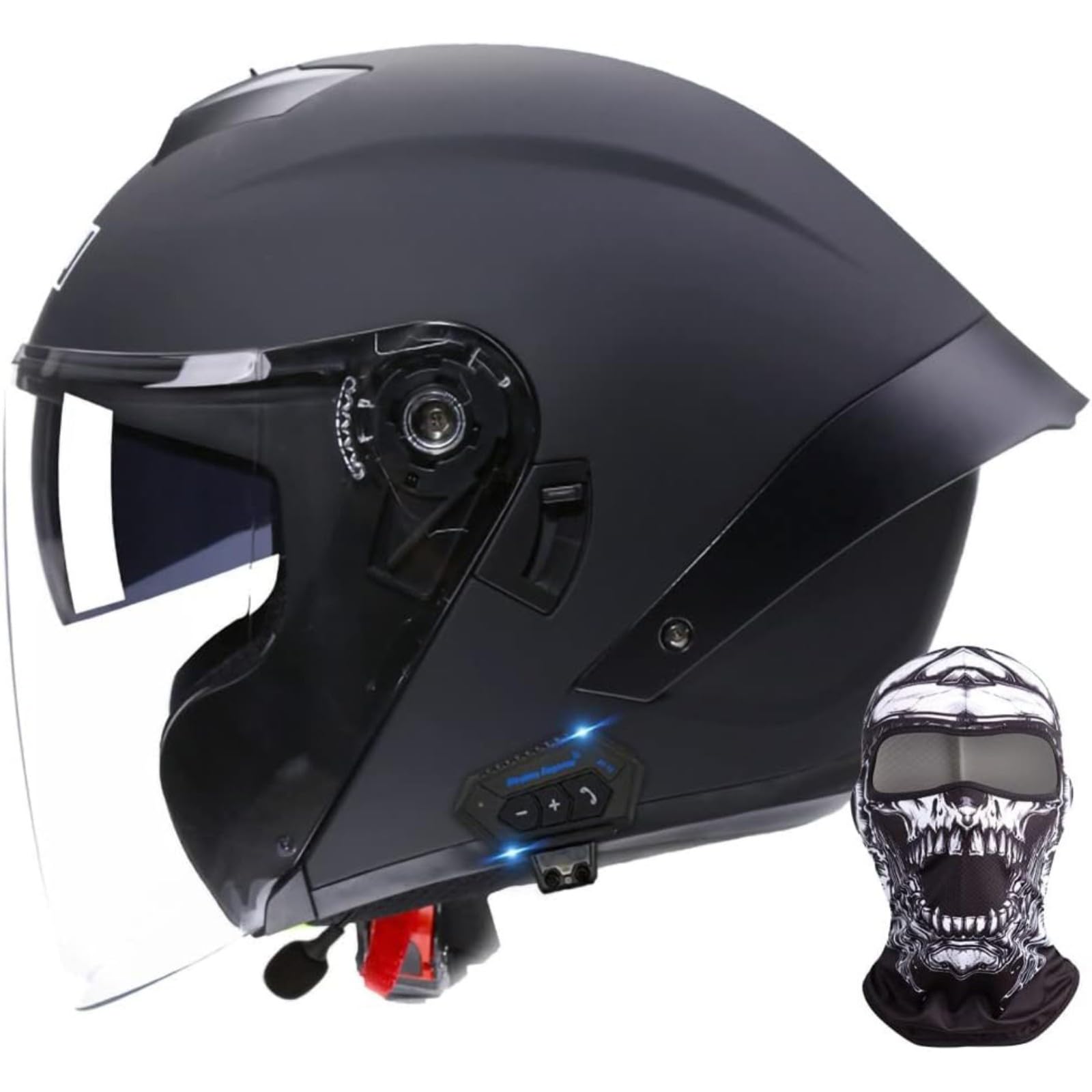 BYFHHHH Bluetooth-Motorradhelm, Halbhelme, ECE-Geprüfter 3/4-Halboffener Helm, Bestanden Den Straßensicherheitstest, Das Windgeräuschradio Frauen Männer A,XL=61~62CM von BYFHHHH