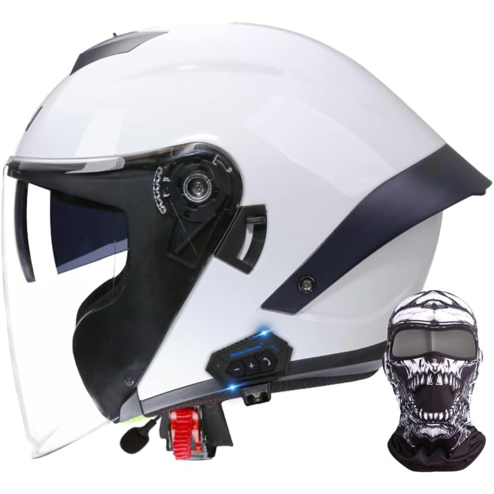 BYFHHHH Bluetooth-Motorradhelm, Halbhelme, ECE-Geprüfter 3/4-Halboffener Helm, Bestanden Den Straßensicherheitstest, Das Windgeräuschradio Frauen Männer C,L=59~60CM von BYFHHHH