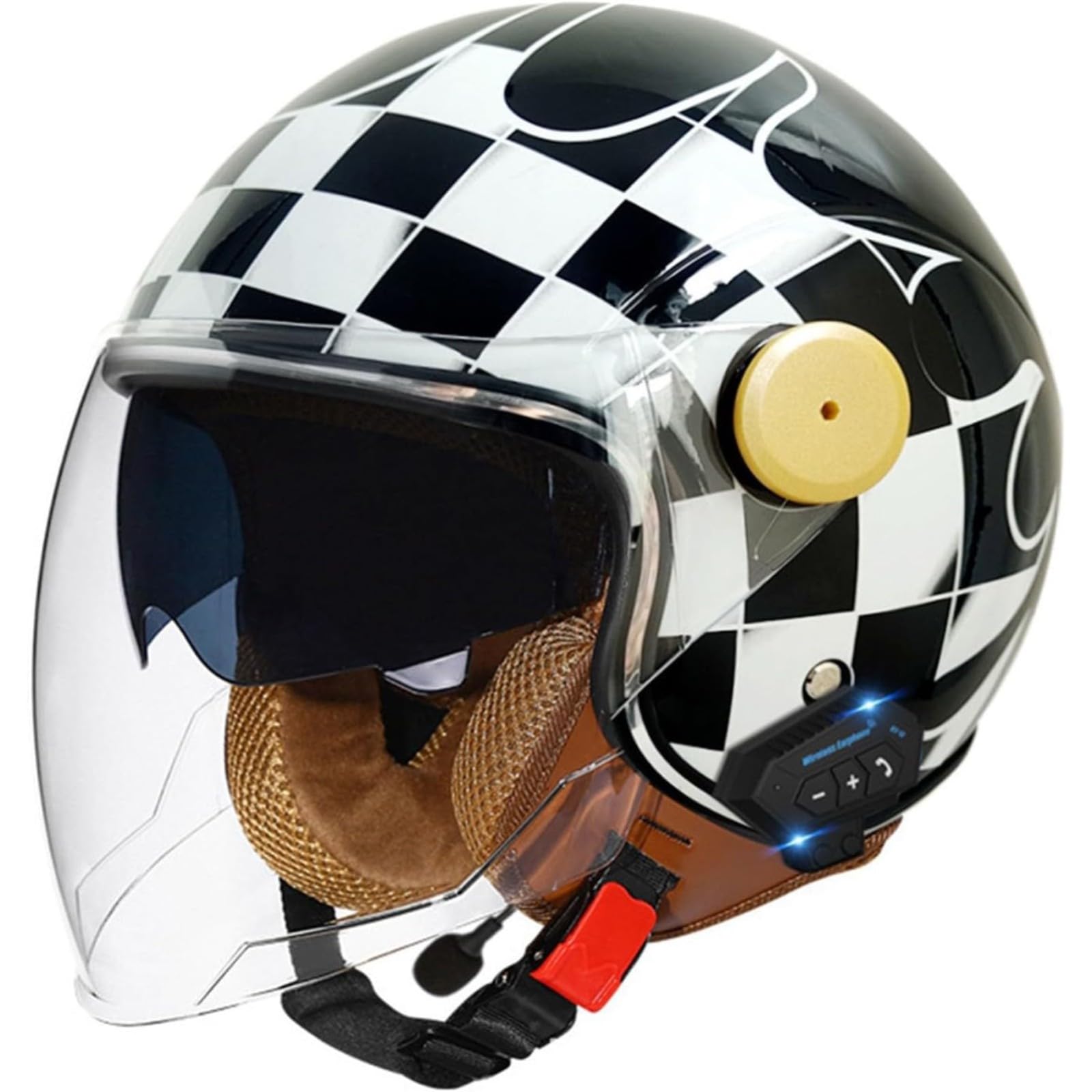 BYFHHHH Bluetooth Motorradhelm Retro Halbhelm Helm Moped, ECE Zertifizierung Motorradhelm Mit Sonnenblende, Halbschalenhelm Halbschalen Jethelm B3,L=59~60CM von BYFHHHH