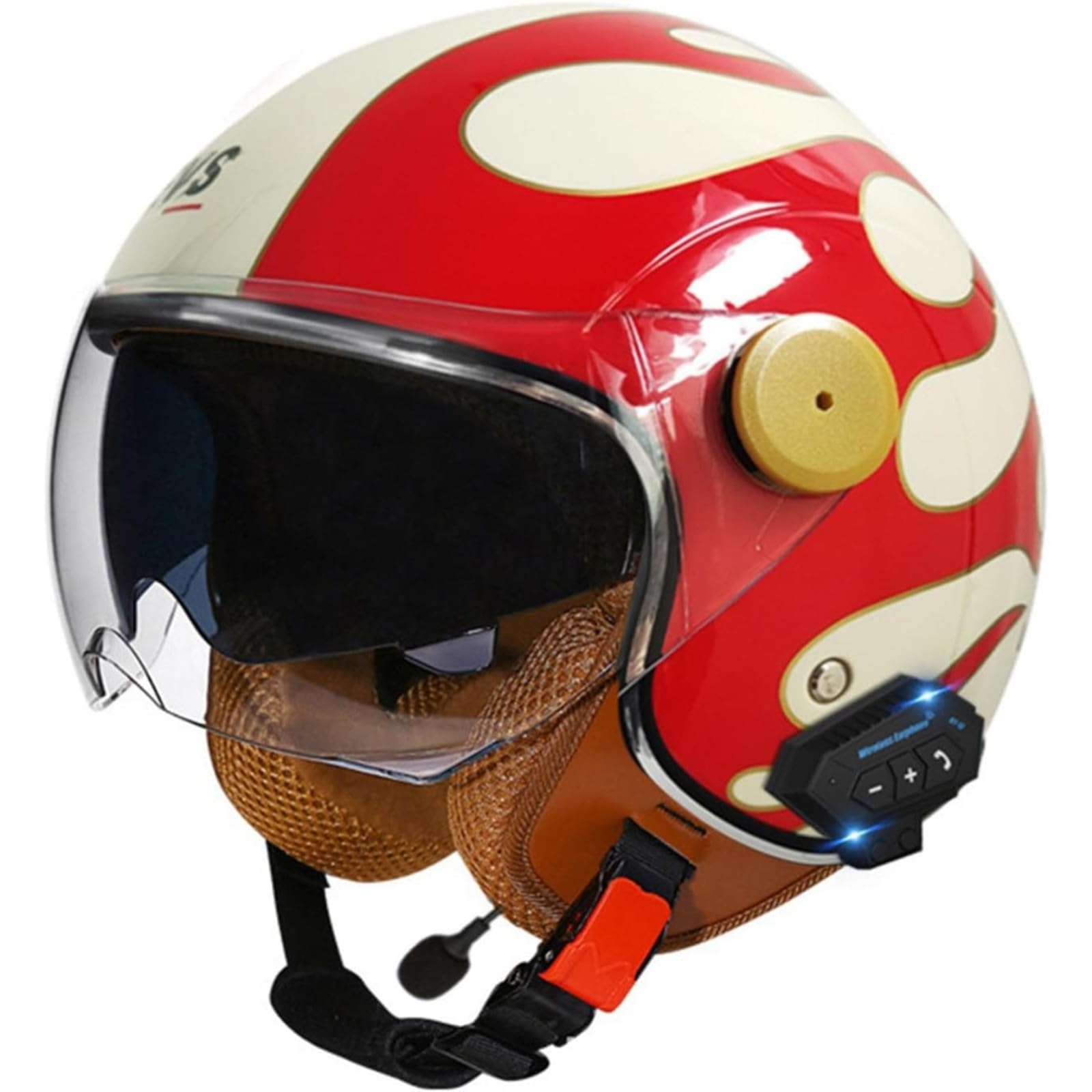 BYFHHHH Bluetooth Motorradhelm Retro Halbhelm Helm Moped, ECE Zertifizierung Motorradhelm Mit Sonnenblende, Halbschalenhelm Halbschalen Jethelm C1,M=57~58CM von BYFHHHH