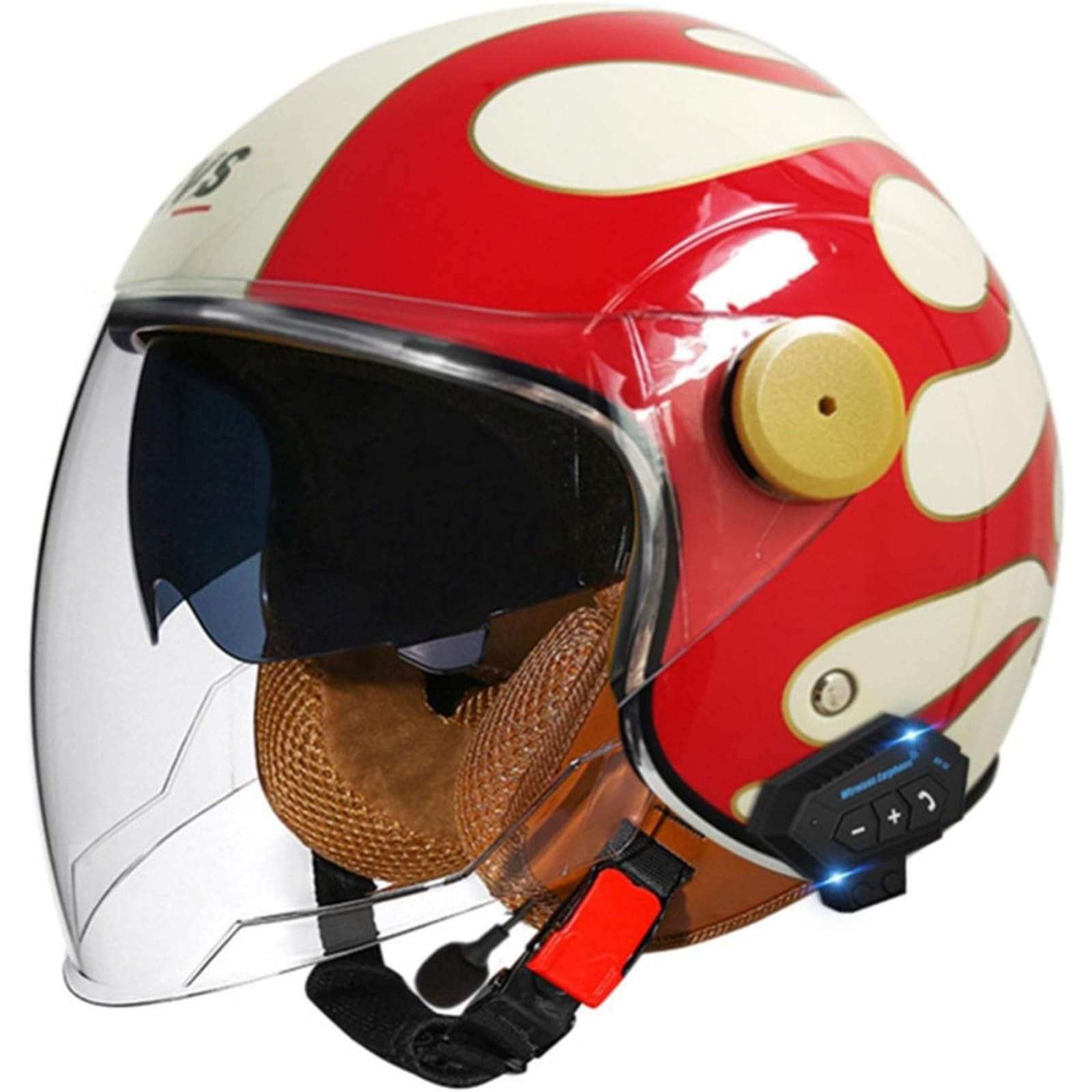 BYFHHHH Bluetooth Motorradhelm Retro Halbhelm Helm Moped, ECE Zertifizierung Motorradhelm Mit Sonnenblende, Halbschalenhelm Halbschalen Jethelm C3,XL=61~62CM von BYFHHHH