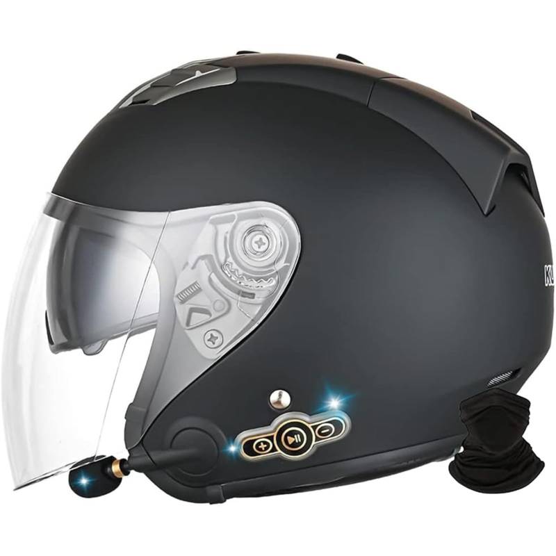 BYFHHHH Bluetooth Retro Motorrad 3/4 Helm, DOT/ECE Geprüft Jethelm Damen Herren Motorrad Halbschalenhelm Sommer Retro Scooter Moped Straßenhelm A,XL=61~62CM von BYFHHHH