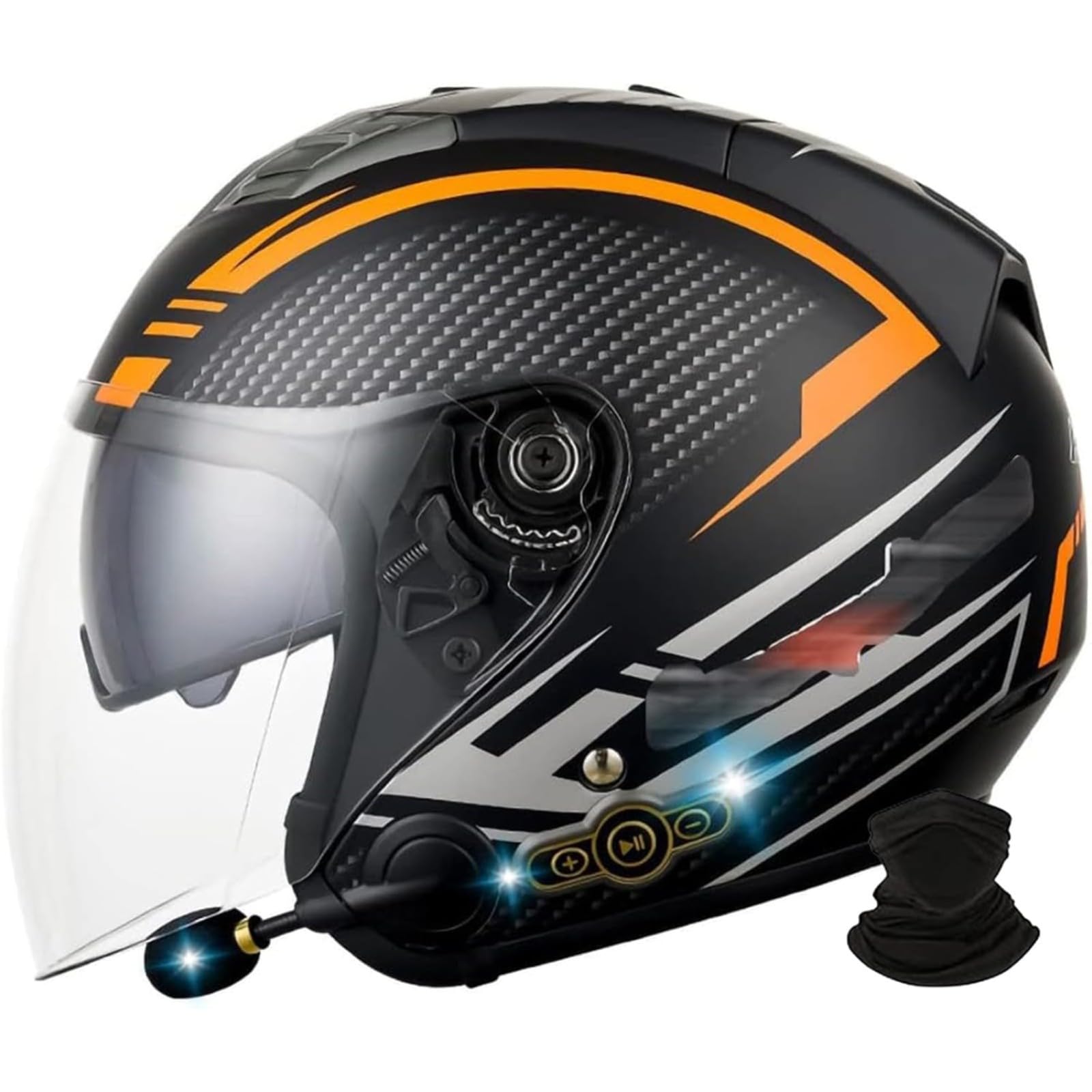 BYFHHHH Bluetooth Retro Motorrad 3/4 Helm, DOT/ECE Geprüft Jethelm Damen Herren Motorrad Halbschalenhelm Sommer Retro Scooter Moped Straßenhelm E,XL=61~62CM von BYFHHHH