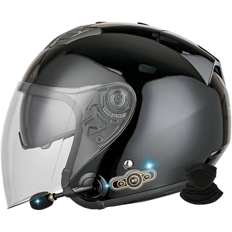 BYFHHHH Bluetooth Retro Motorrad 3/4 Helm, DOT/ECE Geprüft Jethelm Damen Herren Motorrad Halbschalenhelm Sommer Retro Scooter Moped Straßenhelm F,M=57~58CM von BYFHHHH