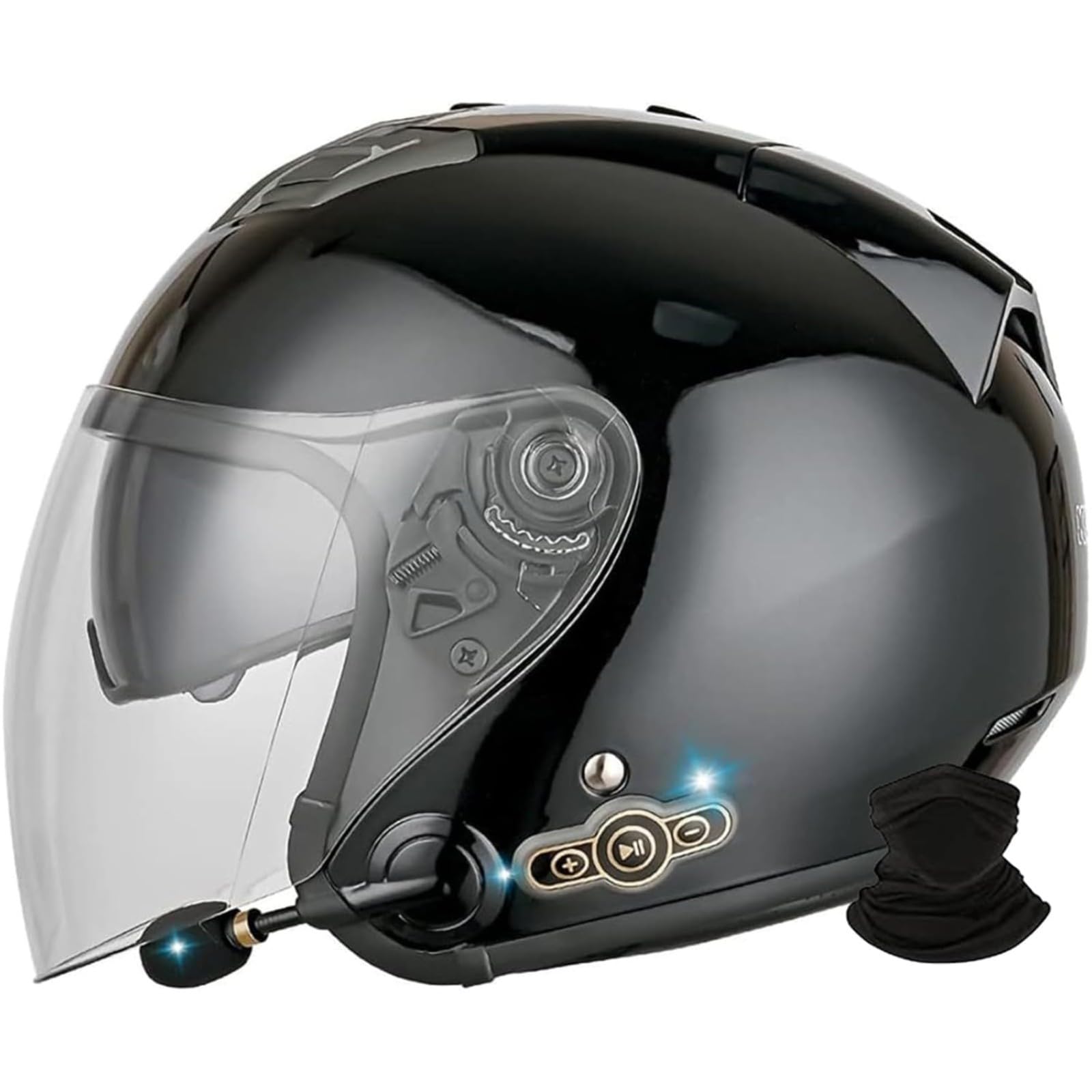 BYFHHHH Bluetooth Retro Motorrad 3/4 Helm, DOT/ECE Geprüft Jethelm Damen Herren Motorrad Halbschalenhelm Sommer Retro Scooter Moped Straßenhelm F,XL=61~62CM von BYFHHHH