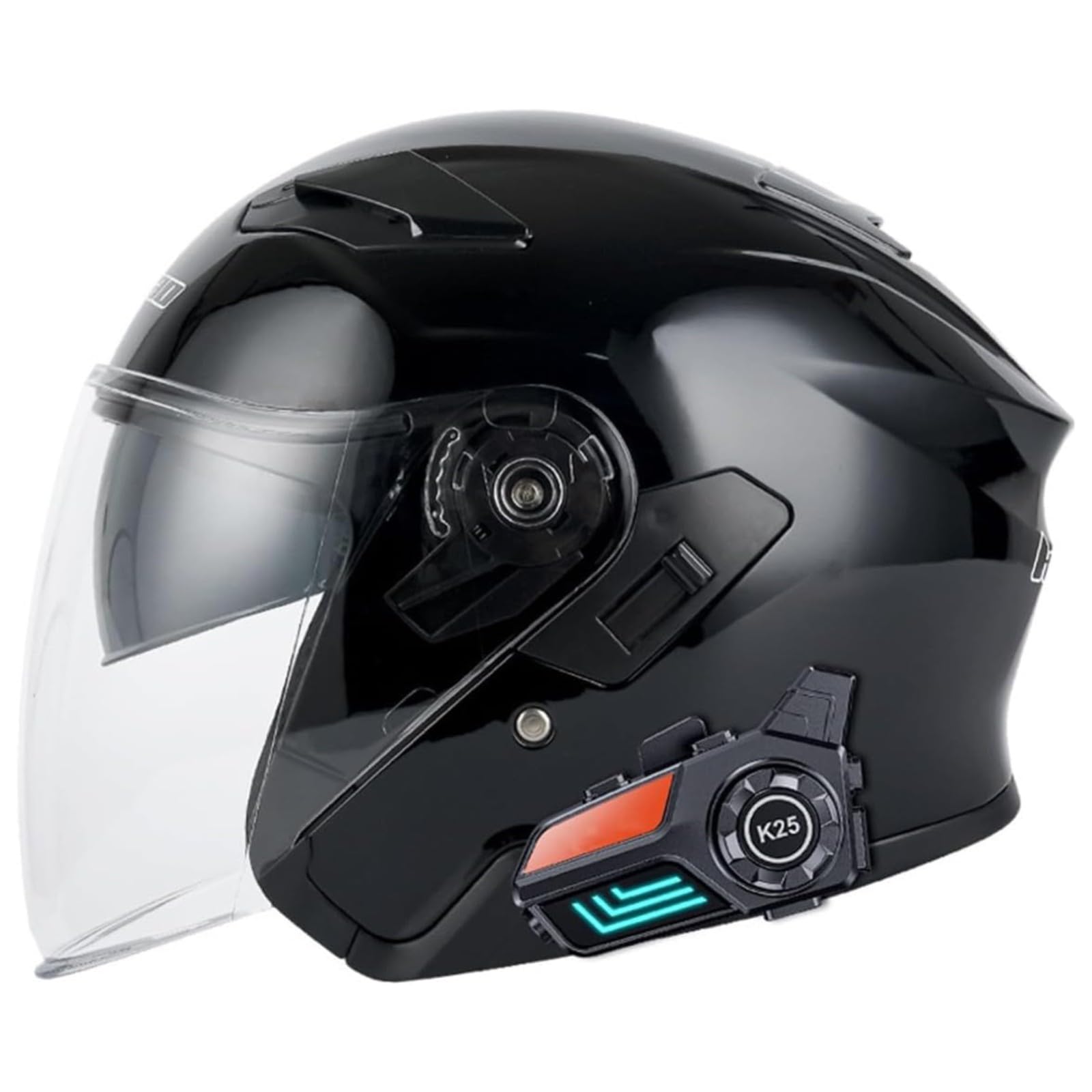 BYFHHHH Halbschalenhelm Jethelm, ECE-Zulassung Bluetooth Rollerhelm Vintage Motorradhelm Motorrad Halbhelme Mit Visier Für Herren Damen D,L=59~60CM von BYFHHHH