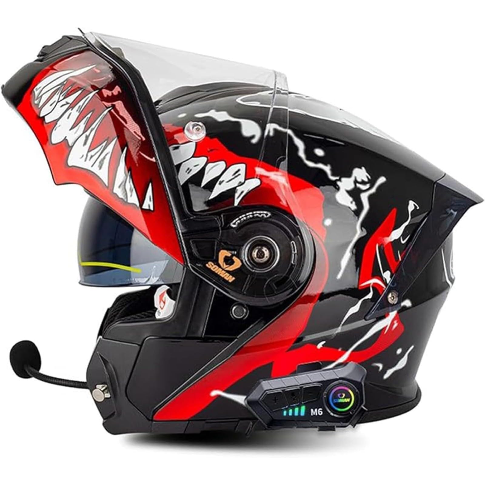 BYFHHHH Integrierter Modularer Motorradhelm Mit Bluetooth, ECE-Geprüfter Doppelvisier-Klapphelm, Modularer Motorrad-Sturzhelm Für Männer Und Frauen, Motorradhelm B,3XL=65~66CM von BYFHHHH