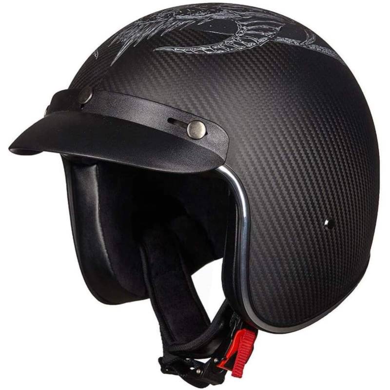 BYFHHHH Jethelm Aus Kohlefaser, Offener Helm, ECE-Zertifizierter Retro-Motorrad-Halbhelm, 3/4-Helm, Cruiser, Chopper, Scooter, Schnellverschlusshelm Für Erwachsene A,S=55~56CM von BYFHHHH