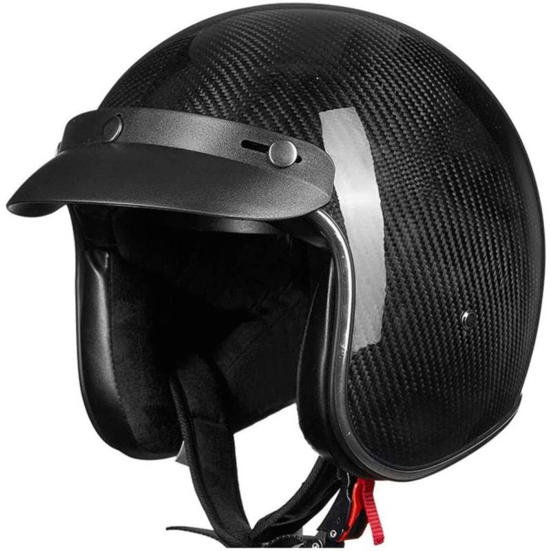 BYFHHHH Jethelm Aus Kohlefaser, Offener Helm, ECE-Zertifizierter Retro-Motorrad-Halbhelm, 3/4-Helm, Cruiser, Chopper, Scooter, Schnellverschlusshelm Für Erwachsene C,S=55~56CM von BYFHHHH