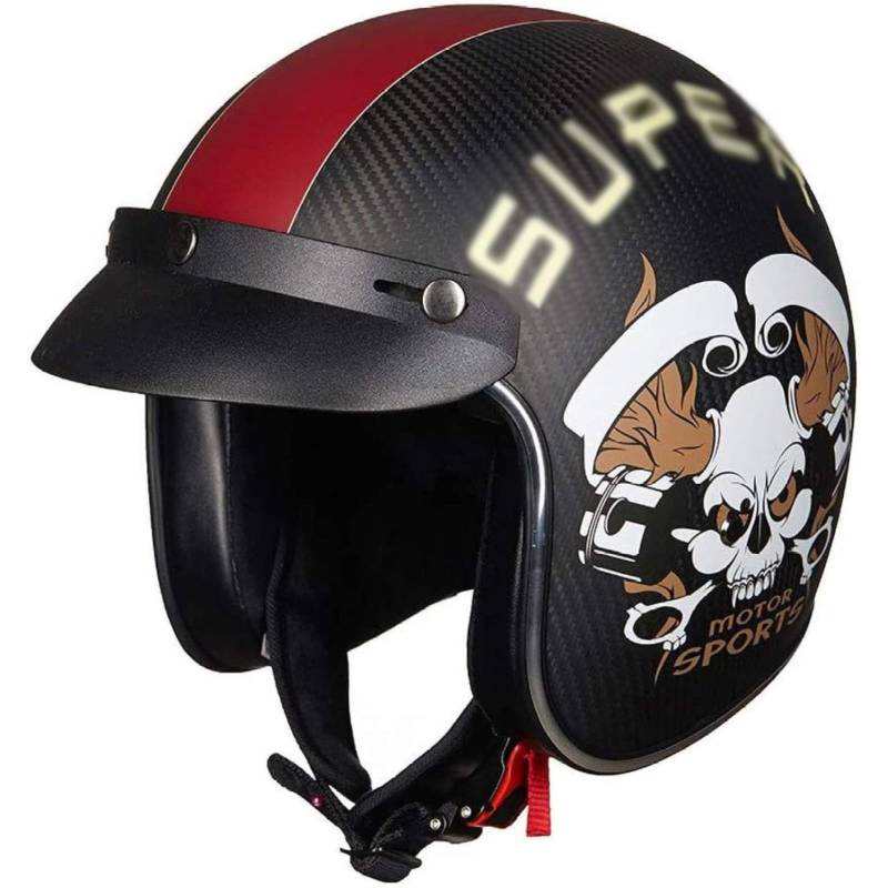 BYFHHHH Jethelm Aus Kohlefaser, Offener Helm, ECE-Zertifizierter Retro-Motorrad-Halbhelm, 3/4-Helm, Cruiser, Chopper, Scooter, Schnellverschlusshelm Für Erwachsene D,M=57~58CM von BYFHHHH