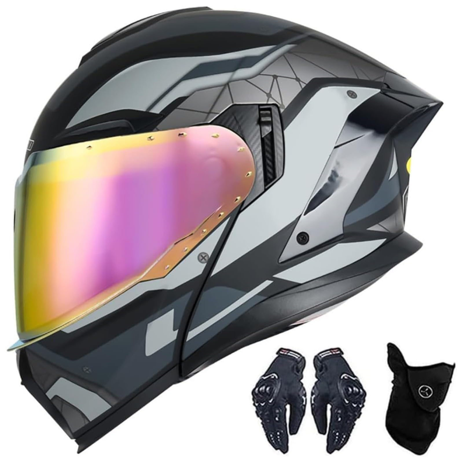 BYFHHHH Klapphelm Für Motorradfahrer, Modularhelm, ECE-Geprüfter Integralhelm, Modularhelm, Modularer Integralhelm Für Motorradfahrer Mit Doppellinse E,L=59~60CM von BYFHHHH