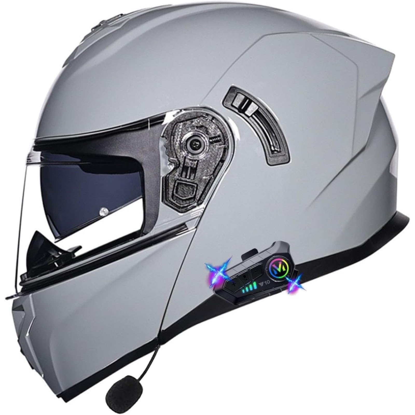 BYFHHHH Klapphelm Mit Bluetooth, DOT/ECE-Geprüfter Motorradhelm Für Herren Und Damen Mit Doppelvisier, Modularhelm, Integralhelm, Bluetooth-Helme, Motocross-Helm C,XL=61~62CM von BYFHHHH