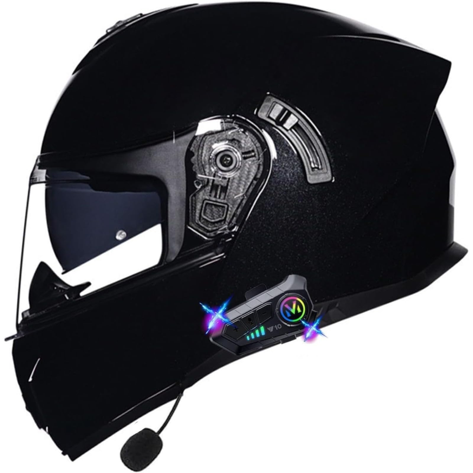 BYFHHHH Klapphelm Mit Bluetooth, DOT/ECE-Geprüfter Motorradhelm Für Herren Und Damen Mit Doppelvisier, Modularhelm, Integralhelm, Bluetooth-Helme, Motocross-Helm E,L=59~60CM von BYFHHHH