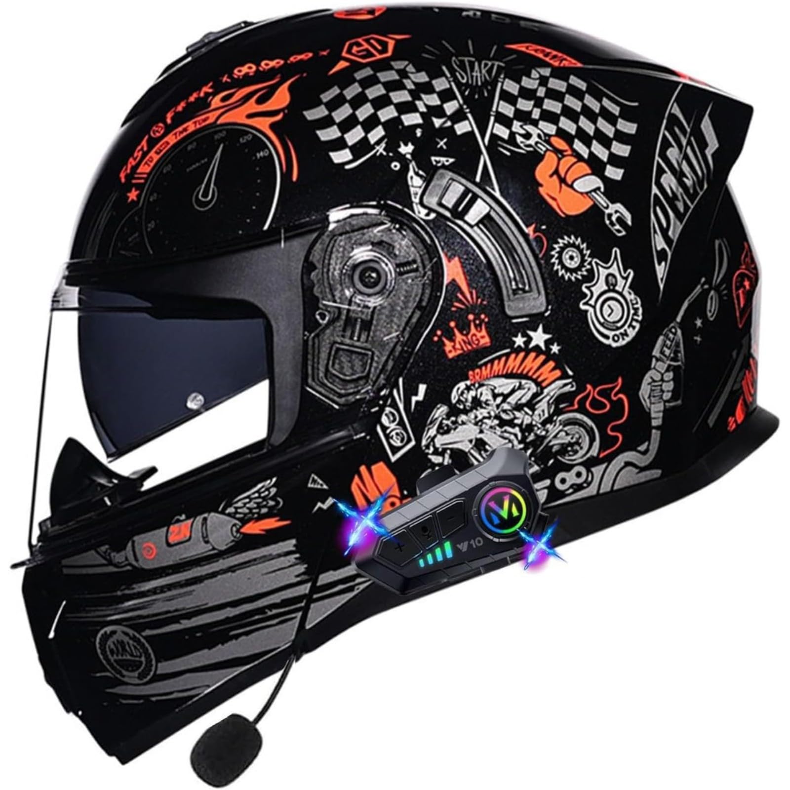 BYFHHHH Klapphelm Mit Bluetooth, DOT/ECE-Geprüfter Motorradhelm Für Herren Und Damen Mit Doppelvisier, Modularhelm, Integralhelm, Bluetooth-Helme, Motocross-Helm F,M=57~58CM von BYFHHHH