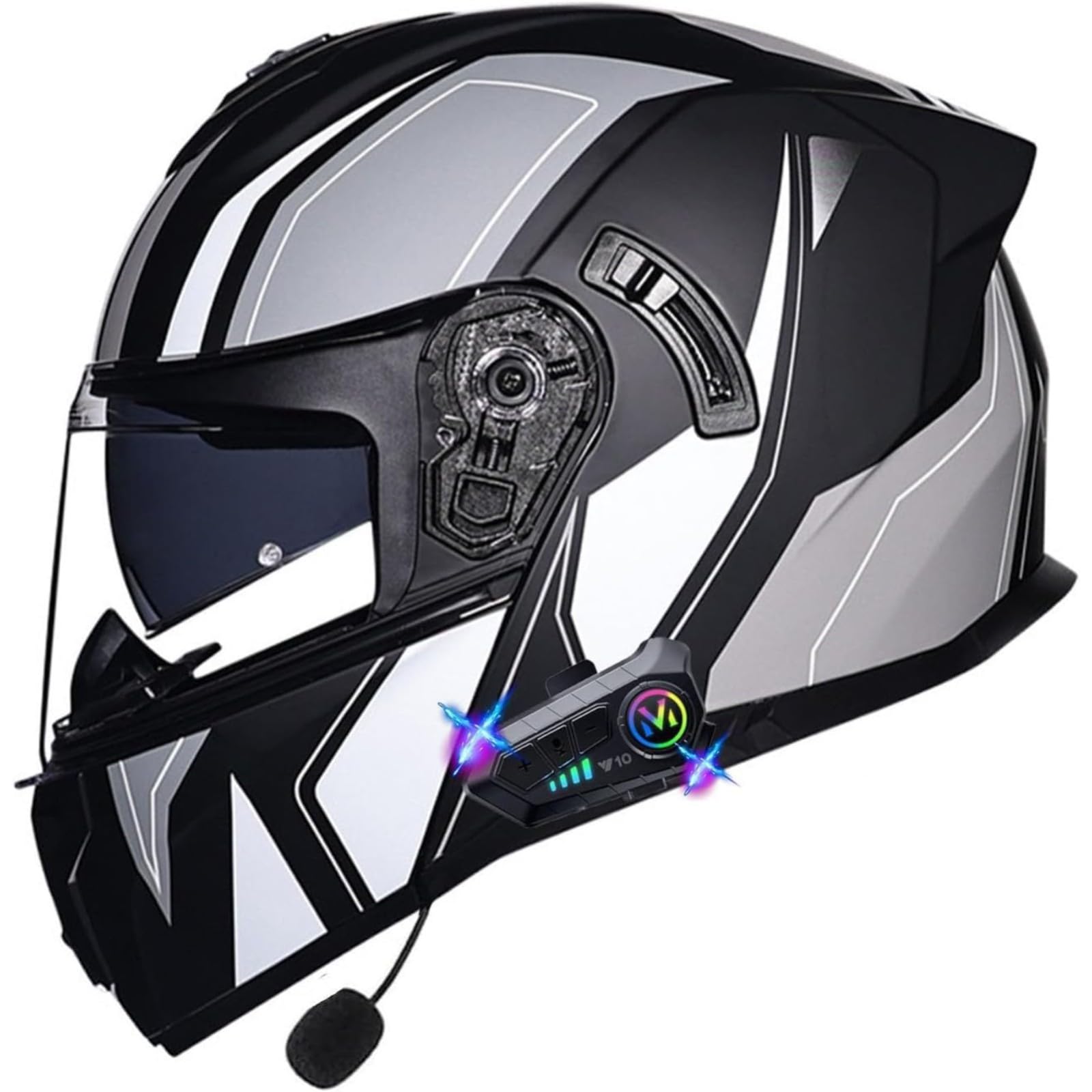 BYFHHHH Klapphelm Mit Bluetooth, DOT/ECE-Geprüfter Motorradhelm Für Herren Und Damen Mit Doppelvisier, Modularhelm, Integralhelm, Bluetooth-Helme, Motocross-Helm I,XL=61~62CM von BYFHHHH