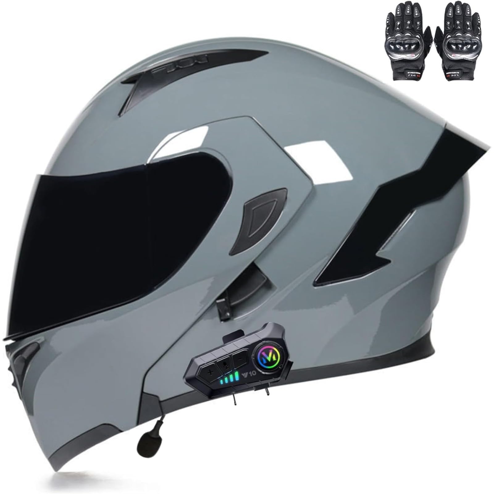 BYFHHHH Klapphelm Mit Bluetooth-Motorradhelm, ECE-Zertifizierter Sturzhelm, Integrierter Motorradhelm, Mit Doppelvisier-Mikrofon-Motorradhelm Für Erwachsene A,M=57~58CM von BYFHHHH