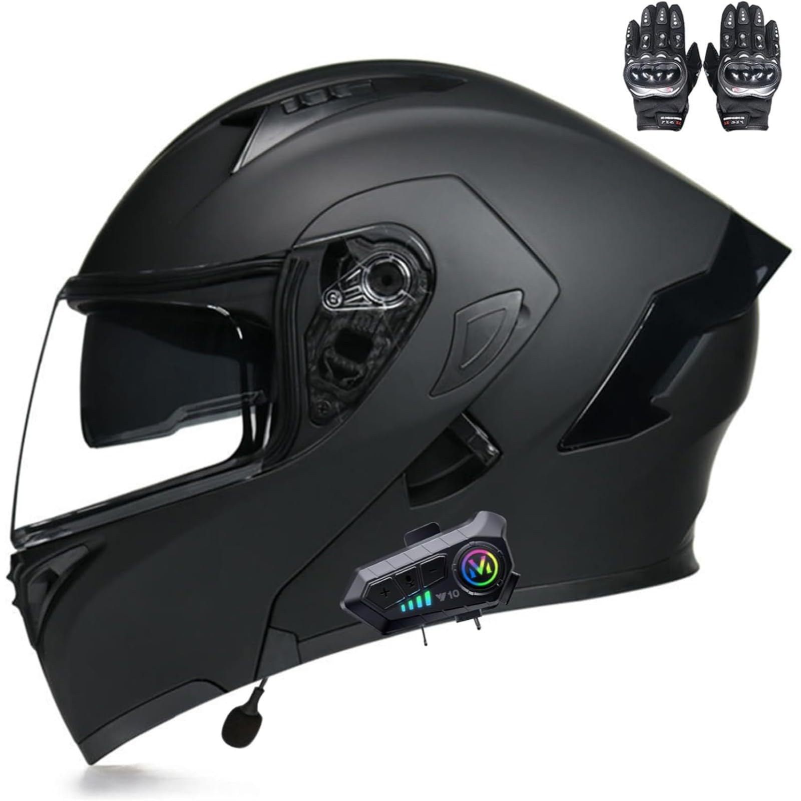 BYFHHHH Klapphelm Mit Bluetooth-Motorradhelm, ECE-Zertifizierter Sturzhelm, Integrierter Motorradhelm, Mit Doppelvisier-Mikrofon-Motorradhelm Für Erwachsene C,M=57~58CM von BYFHHHH