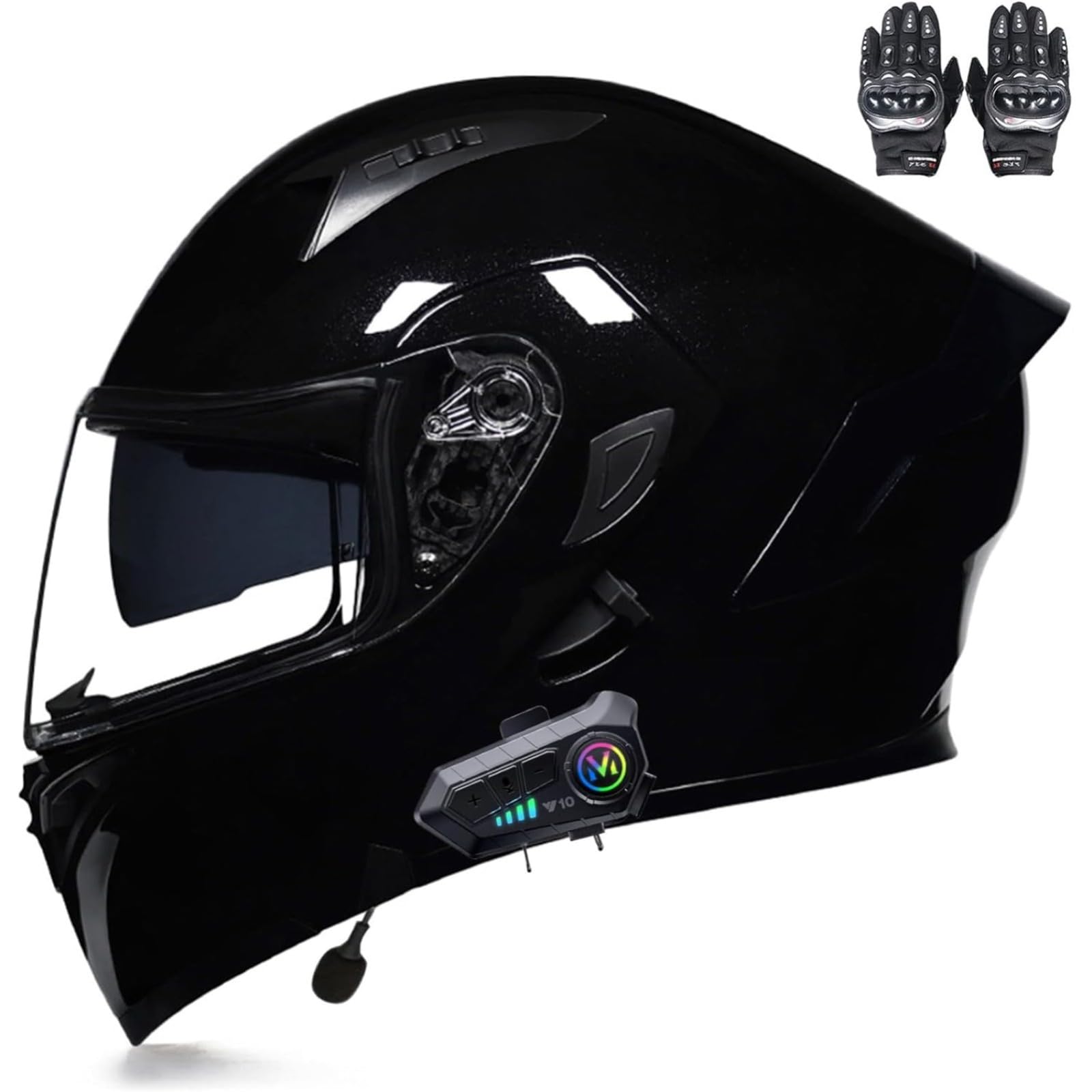 BYFHHHH Klapphelm Mit Bluetooth-Motorradhelm, ECE-Zertifizierter Sturzhelm, Integrierter Motorradhelm, Mit Doppelvisier-Mikrofon-Motorradhelm Für Erwachsene E,M=57~58CM von BYFHHHH