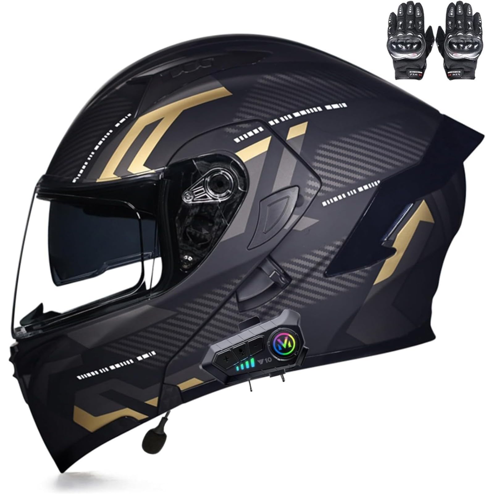 BYFHHHH Klapphelm Mit Bluetooth-Motorradhelm, ECE-Zertifizierter Sturzhelm, Integrierter Motorradhelm, Mit Doppelvisier-Mikrofon-Motorradhelm Für Erwachsene F,M=57~58CM von BYFHHHH