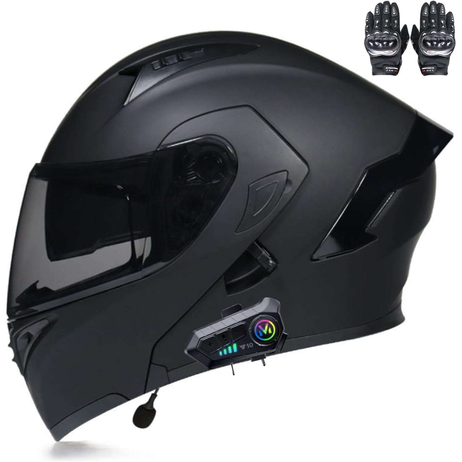 BYFHHHH Klapphelm Mit Bluetooth-Motorradhelm, ECE-Zertifizierter Sturzhelm, Integrierter Motorradhelm, Mit Doppelvisier-Mikrofon-Motorradhelm Für Erwachsene H,L=59~60CM von BYFHHHH