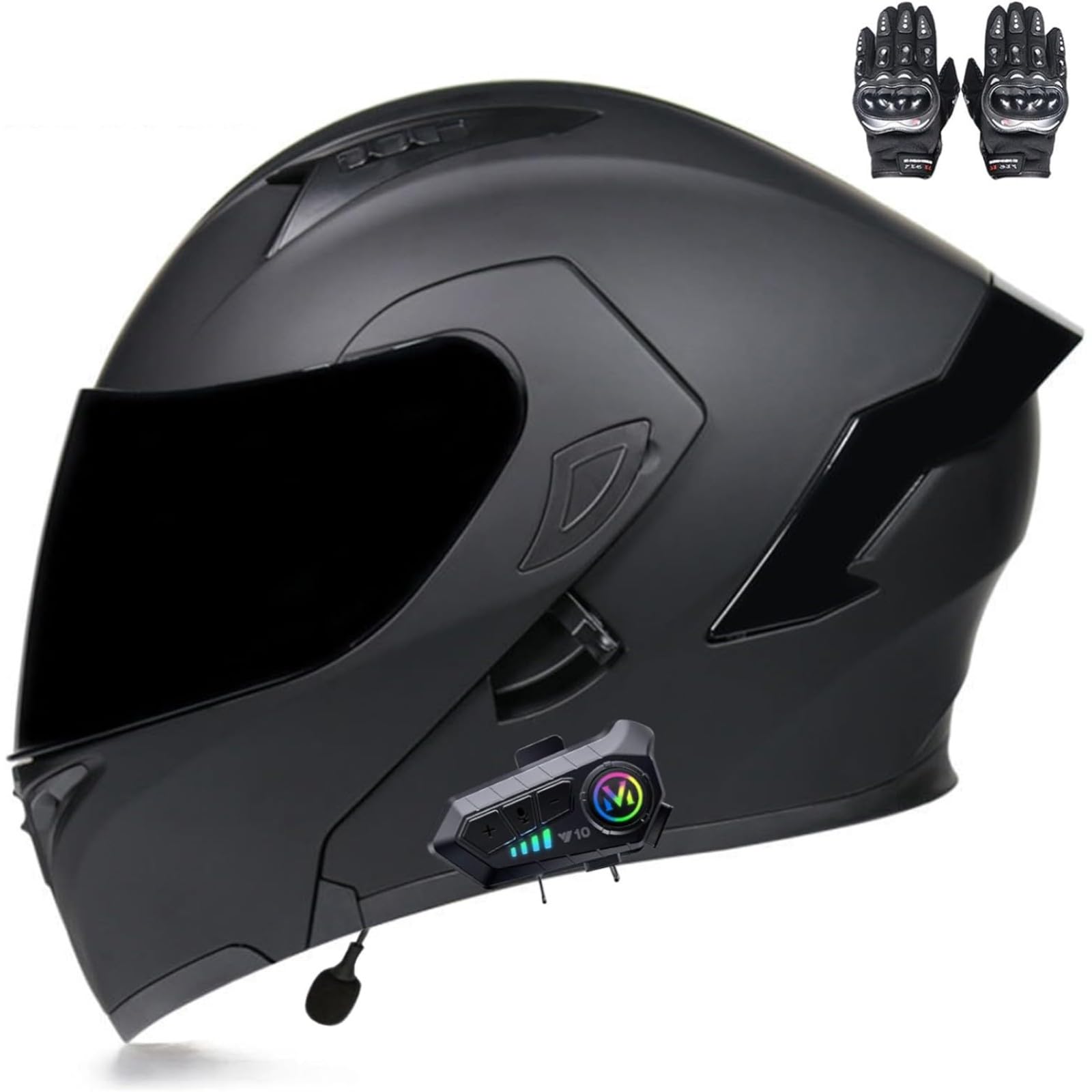 BYFHHHH Klapphelm Mit Bluetooth-Motorradhelm, ECE-Zertifizierter Sturzhelm, Integrierter Motorradhelm, Mit Doppelvisier-Mikrofon-Motorradhelm Für Erwachsene J,XL=61~62CM von BYFHHHH