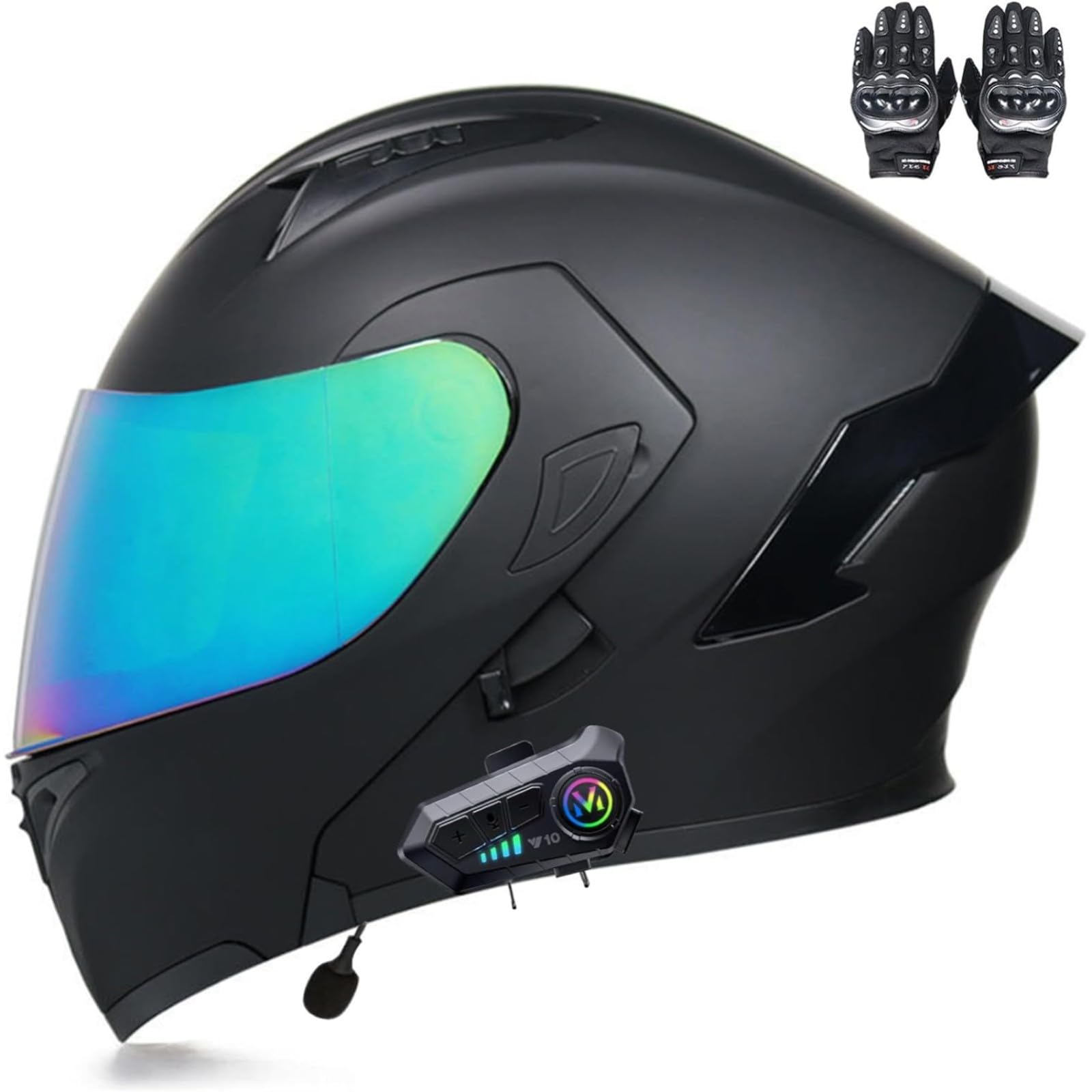 BYFHHHH Klapphelm Mit Bluetooth-Motorradhelm, ECE-Zertifizierter Sturzhelm, Integrierter Motorradhelm, Mit Doppelvisier-Mikrofon-Motorradhelm Für Erwachsene K,L=59~60CM von BYFHHHH