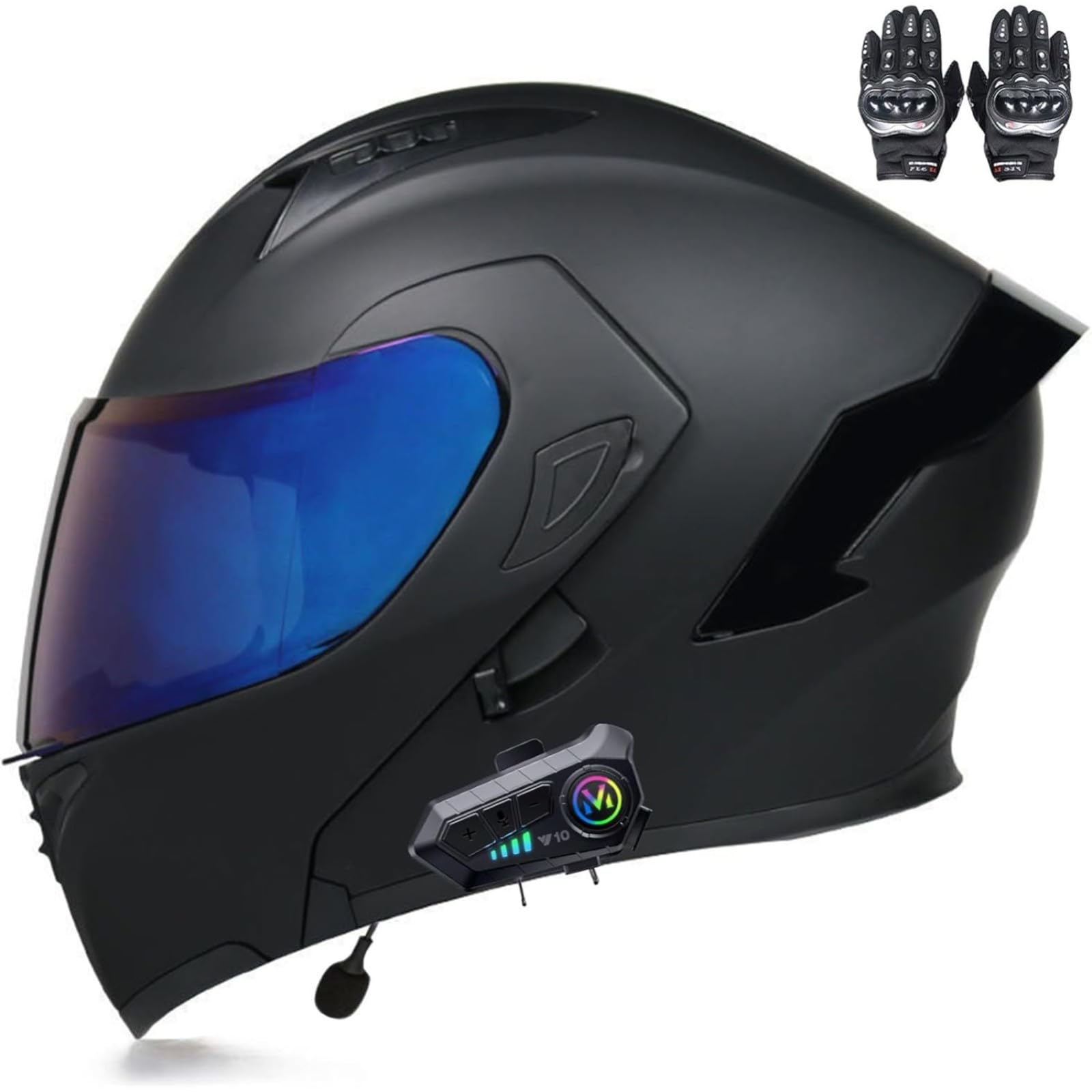 BYFHHHH Klapphelm Mit Bluetooth-Motorradhelm, ECE-Zertifizierter Sturzhelm, Integrierter Motorradhelm, Mit Doppelvisier-Mikrofon-Motorradhelm Für Erwachsene L,XL=61~62CM von BYFHHHH