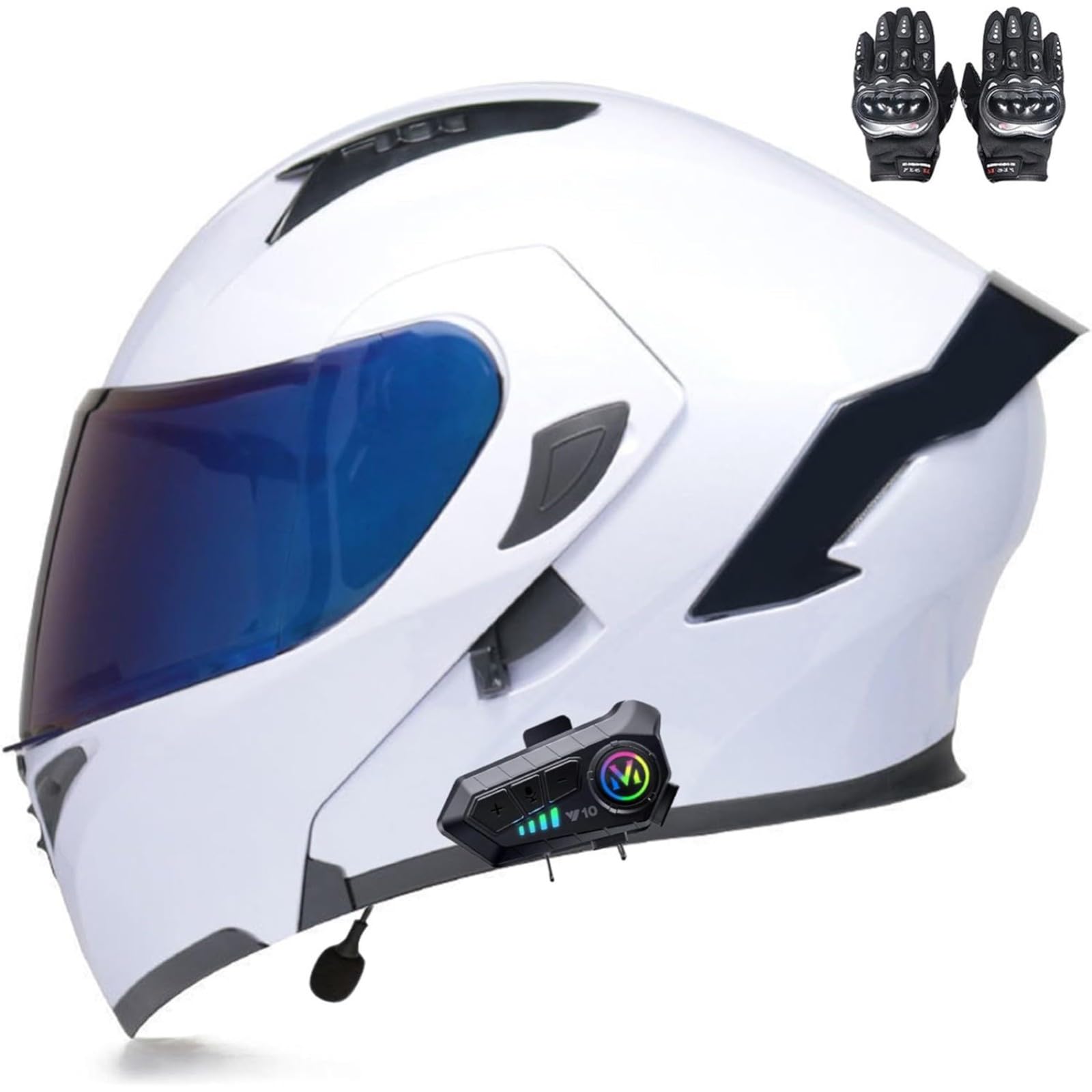 BYFHHHH Klapphelm Mit Bluetooth-Motorradhelm, ECE-Zertifizierter Sturzhelm, Integrierter Motorradhelm, Mit Doppelvisier-Mikrofon-Motorradhelm Für Erwachsene R,XL=61~62CM von BYFHHHH