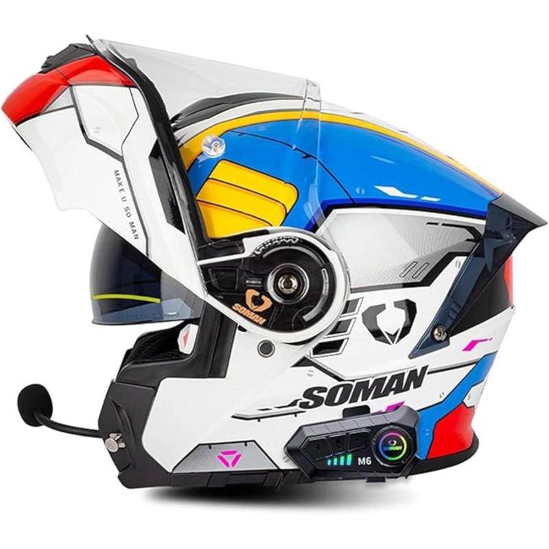 BYFHHHH Klapphelm Motorrad Bluetooth Helm Modularer Motorradhelm Mit Doppelvisier, Rollerhelm Rennhelm ECE-Geprüfter Motocrosshelm Für Damen Und Herren B,M=57~58CM von BYFHHHH