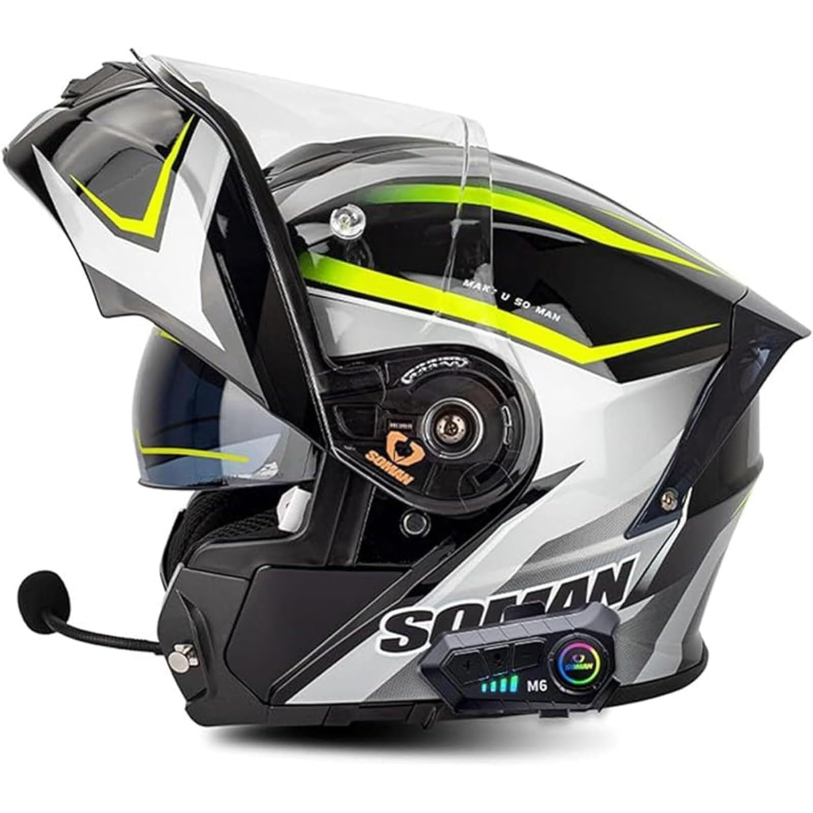 BYFHHHH Klapphelm Motorrad Bluetooth Helm Modularer Motorradhelm Mit Doppelvisier, Rollerhelm Rennhelm ECE-Geprüfter Motocrosshelm Für Damen Und Herren E,3XL=65~66CM von BYFHHHH