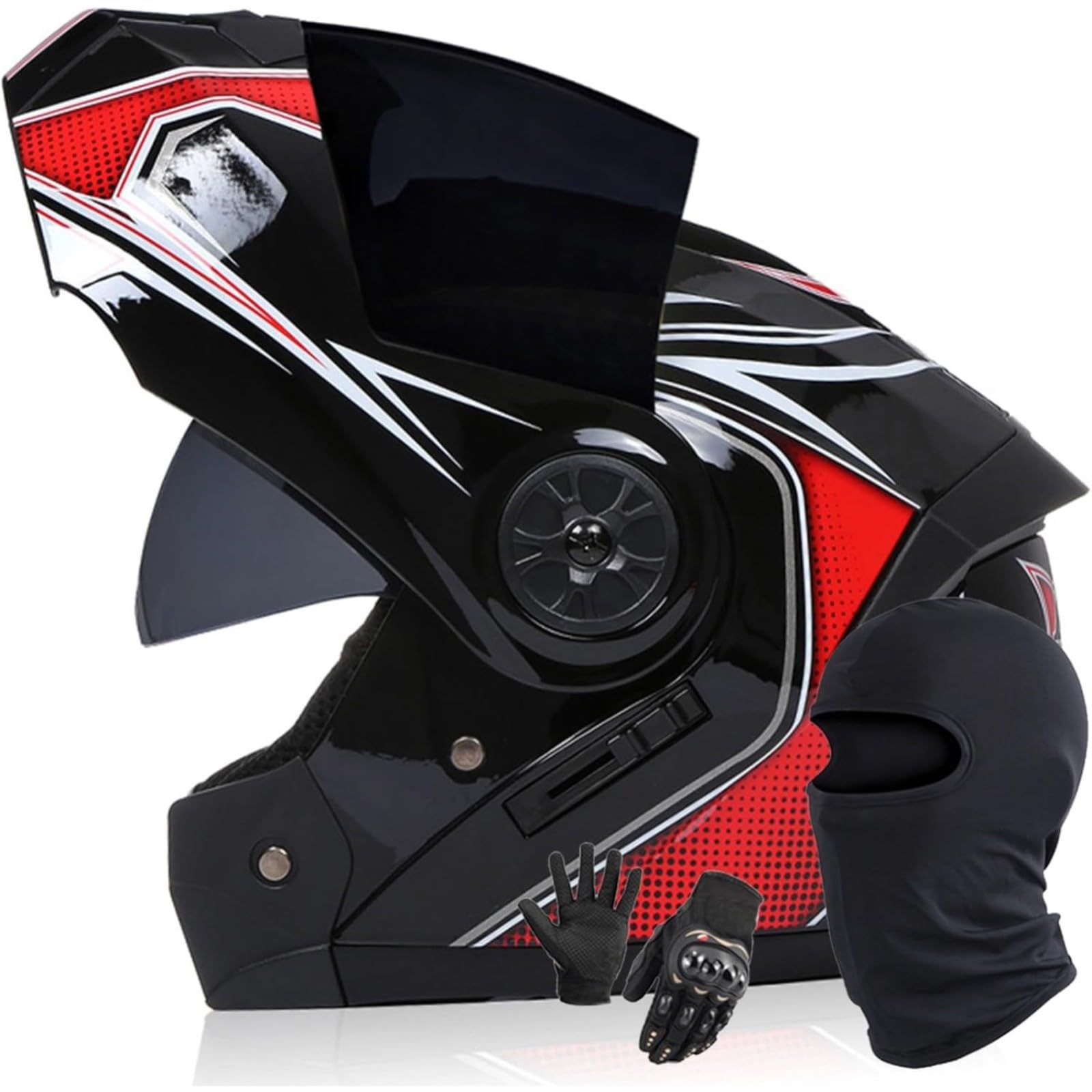 BYFHHHH Klapphelm Motorrad Modularhelm, DOT/ECE-Zertifizierter Integrierter Motorradhelm, Integralhelm Mit Doppelvisier, Rennrollerhelm Für Erwachsene Frauen Männer A,L=59~60CM von BYFHHHH