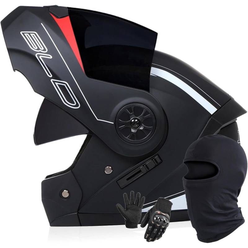 BYFHHHH Klapphelm Motorrad Modularhelm, DOT/ECE-Zertifizierter Integrierter Motorradhelm, Integralhelm Mit Doppelvisier, Rennrollerhelm Für Erwachsene Frauen Männer J,L=59~60CM von BYFHHHH