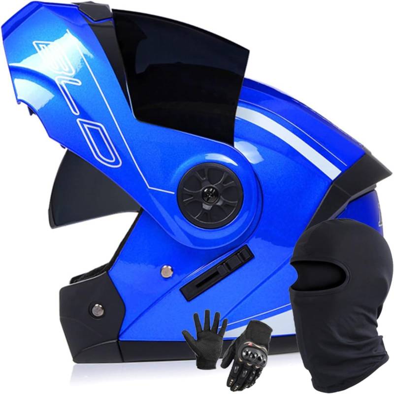 BYFHHHH Klapphelm Motorrad Modularhelm, DOT/ECE-Zertifizierter Integrierter Motorradhelm, Integralhelm Mit Doppelvisier, Rennrollerhelm Für Erwachsene Frauen Männer K,L=59~60CM von BYFHHHH