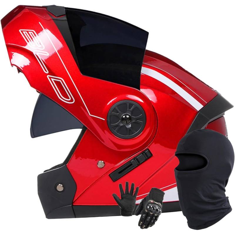 BYFHHHH Klapphelm Motorrad Modularhelm, DOT/ECE-Zertifizierter Integrierter Motorradhelm, Integralhelm Mit Doppelvisier, Rennrollerhelm Für Erwachsene Frauen Männer M,L=59~60CM von BYFHHHH