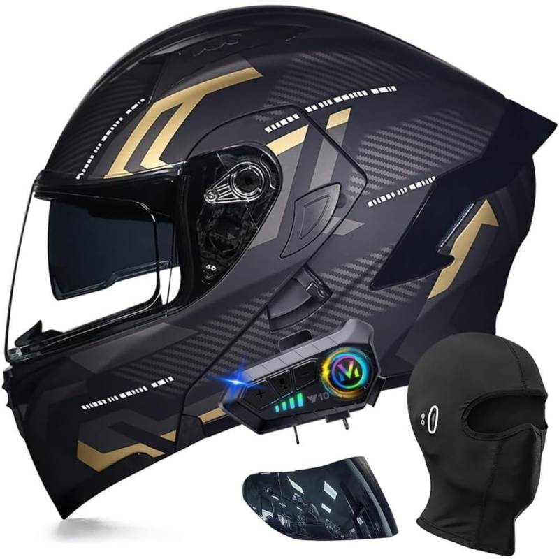 BYFHHHH Klapphelm Motorradhelm, ECE-Geprüfter Bluetooth-Helm Mit Doppelvisier, Klapphelm Motorradhelm Bluetooth-Integralhelm B,XL=61~62CM von BYFHHHH