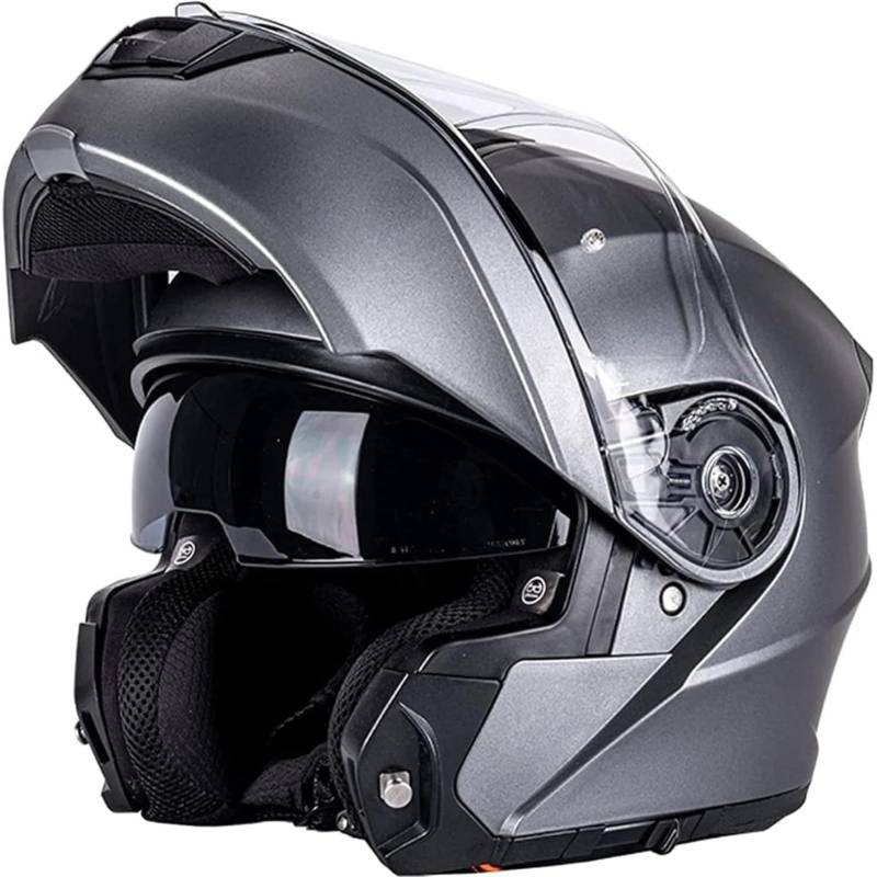 BYFHHHH Modularer Integralhelm, DOT/ECE-Zertifizierter Motorrad-Integral-Klapphelm Für Männer Und Frauen, Mit Doppelvisier, Motocross-Crash-Mopedhelm A,2XL=63~64CM von BYFHHHH