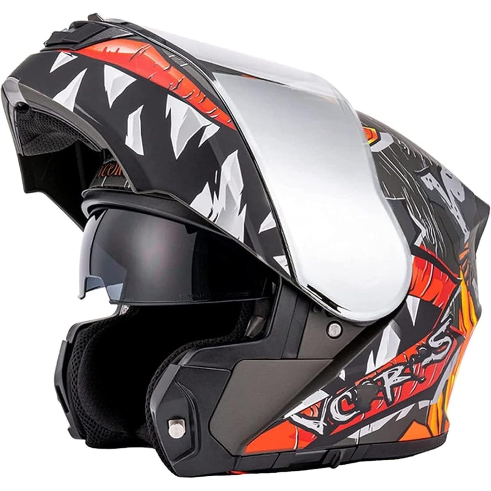 BYFHHHH Modularer Integralhelm, DOT/ECE-Zertifizierter Motorrad-Integral-Klapphelm Für Männer Und Frauen, Mit Doppelvisier, Motocross-Crash-Mopedhelm F,2XL=63~64CM von BYFHHHH