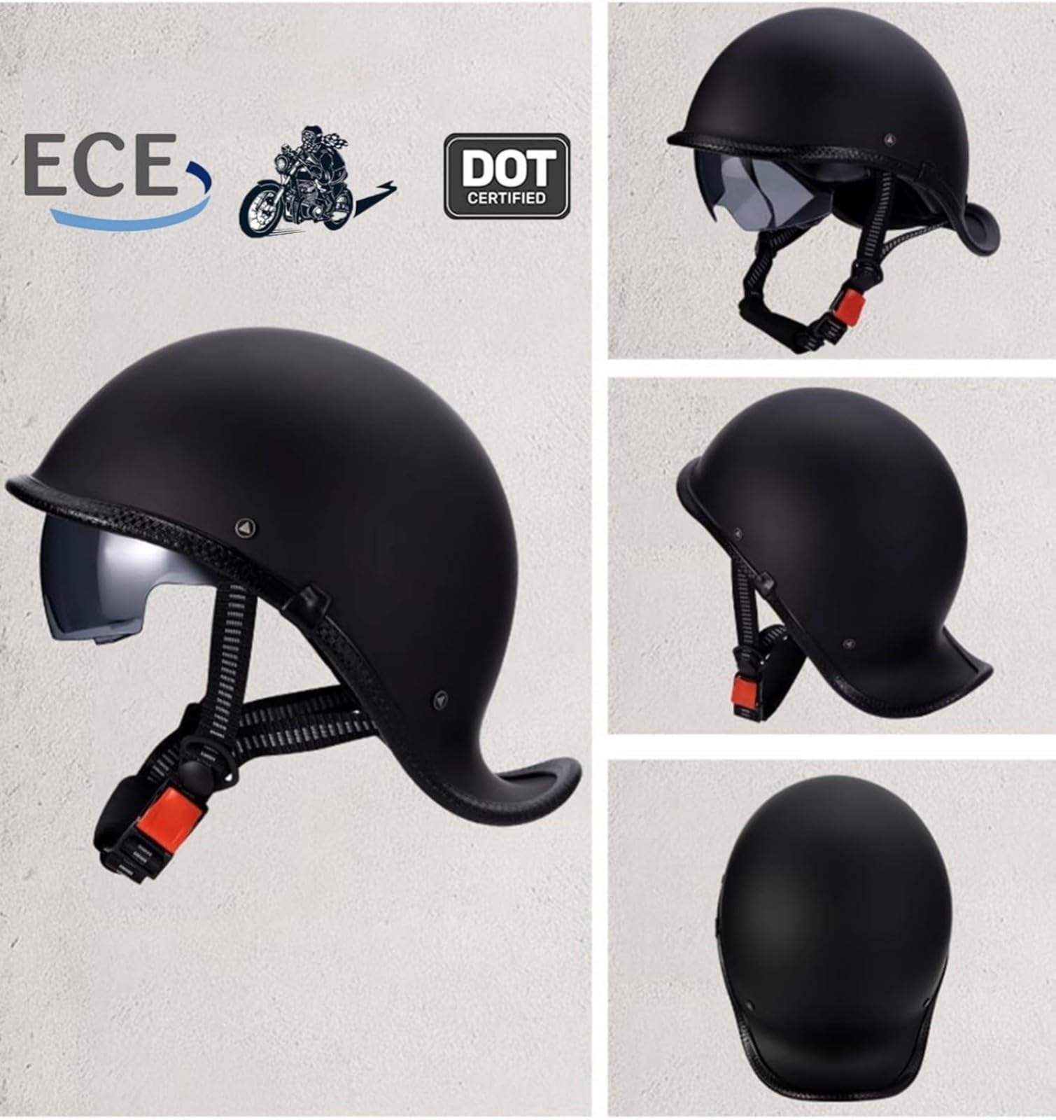 BYFHHHH Motorrad Halbschale Halbhelm, Halbschalenhelm Baseballmütze Brain-Cap Motorradhelm Cruiser Scooter Helm Für Bike Cruiser Moped Scooter B,L=59~60CM von BYFHHHH