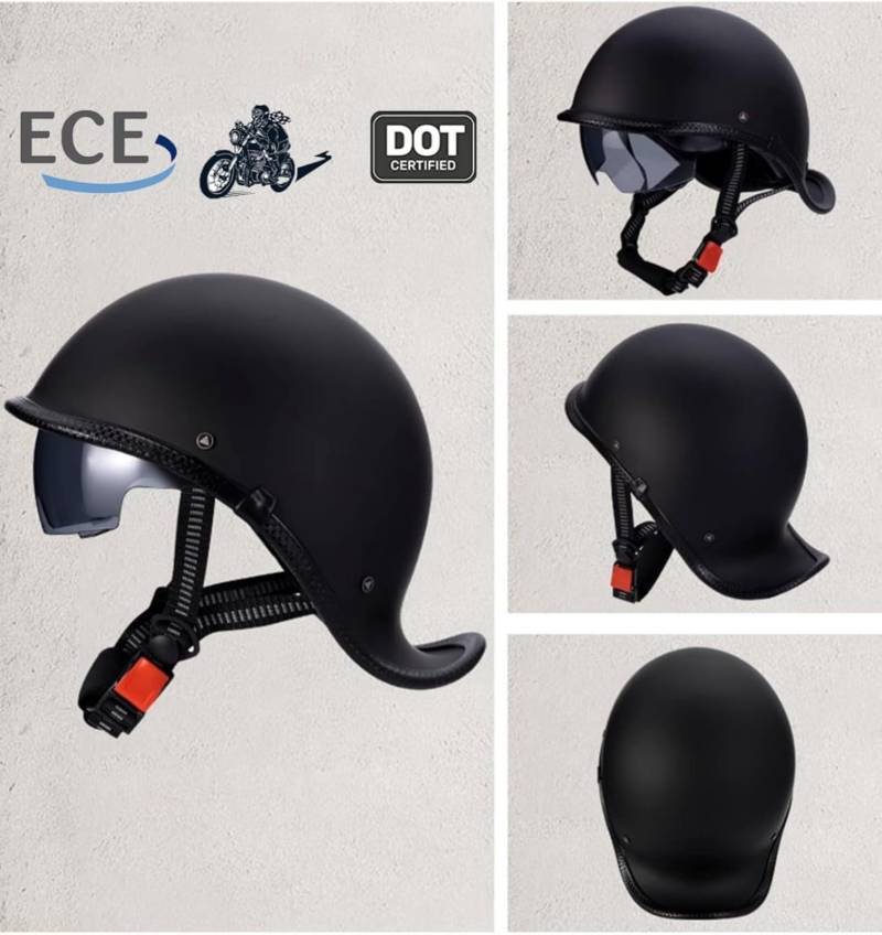 BYFHHHH Motorrad Halbschale Halbhelm, Halbschalenhelm Baseballmütze Brain-Cap Motorradhelm Cruiser Scooter Helm Für Bike Cruiser Moped Scooter E,L=59~60CM von BYFHHHH