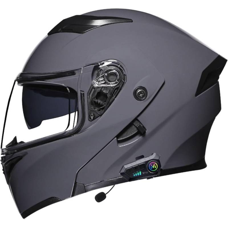 BYFHHHH Motorrad-Integralhelm, Mit Eingebautem Mikrofon Für Automatische Reaktion, ECE-Zertifizierter Klapphelm Mit Bluetooth-Motorradhelm, Helm Mit Doppelvisier A,M=57~58CM von BYFHHHH