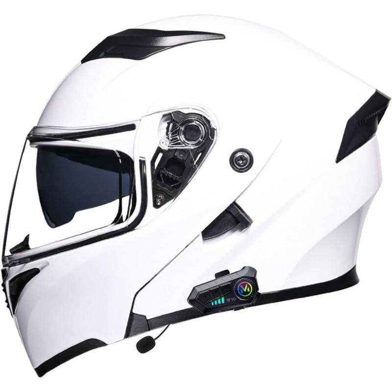 BYFHHHH Motorrad-Integralhelm, Mit Eingebautem Mikrofon Für Automatische Reaktion, ECE-Zertifizierter Klapphelm Mit Bluetooth-Motorradhelm, Helm Mit Doppelvisier C,L=59~60CM von BYFHHHH