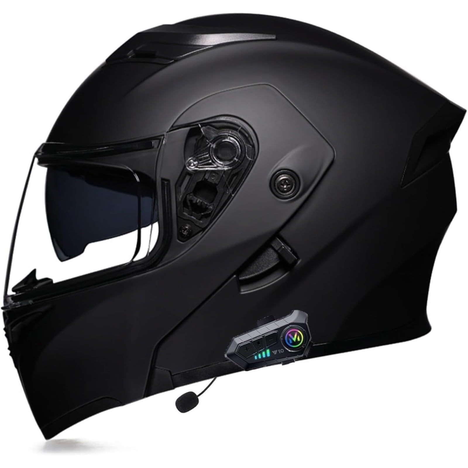 BYFHHHH Motorrad-Integralhelm, Mit Eingebautem Mikrofon Für Automatische Reaktion, ECE-Zertifizierter Klapphelm Mit Bluetooth-Motorradhelm, Helm Mit Doppelvisier D,L=59~60CM von BYFHHHH