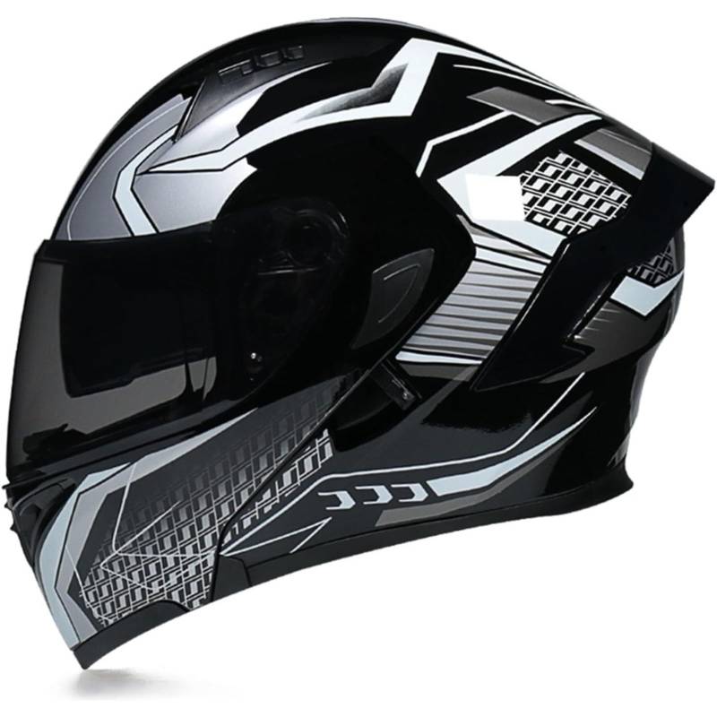 BYFHHHH Motorrad-Klapphelm Mit Sonnenblende, ECE-Zertifizierter Motorradhelm, Integralhelm Mit Doppelvisier, Faltbarer Motorradhelm Für Männer Und Frauen 10,M=57~58CM von BYFHHHH