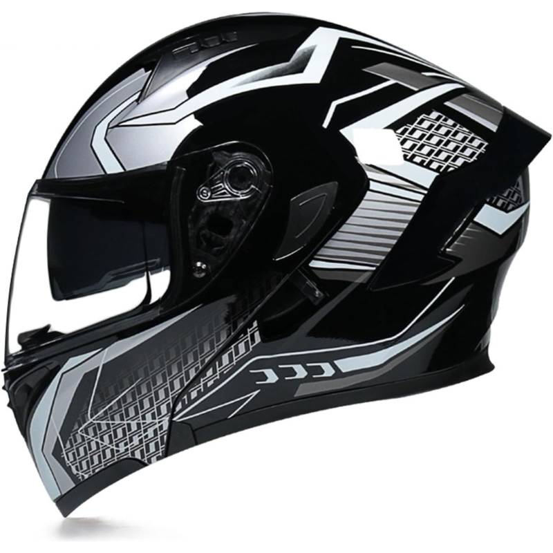 BYFHHHH Motorrad-Klapphelm Mit Sonnenblende, ECE-Zertifizierter Motorradhelm, Integralhelm Mit Doppelvisier, Faltbarer Motorradhelm Für Männer Und Frauen 11,L=59~60CM von BYFHHHH