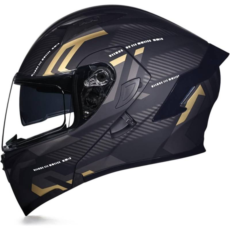 BYFHHHH Motorrad-Klapphelm Mit Sonnenblende, ECE-Zertifizierter Motorradhelm, Integralhelm Mit Doppelvisier, Faltbarer Motorradhelm Für Männer Und Frauen 13,M=57~58CM von BYFHHHH